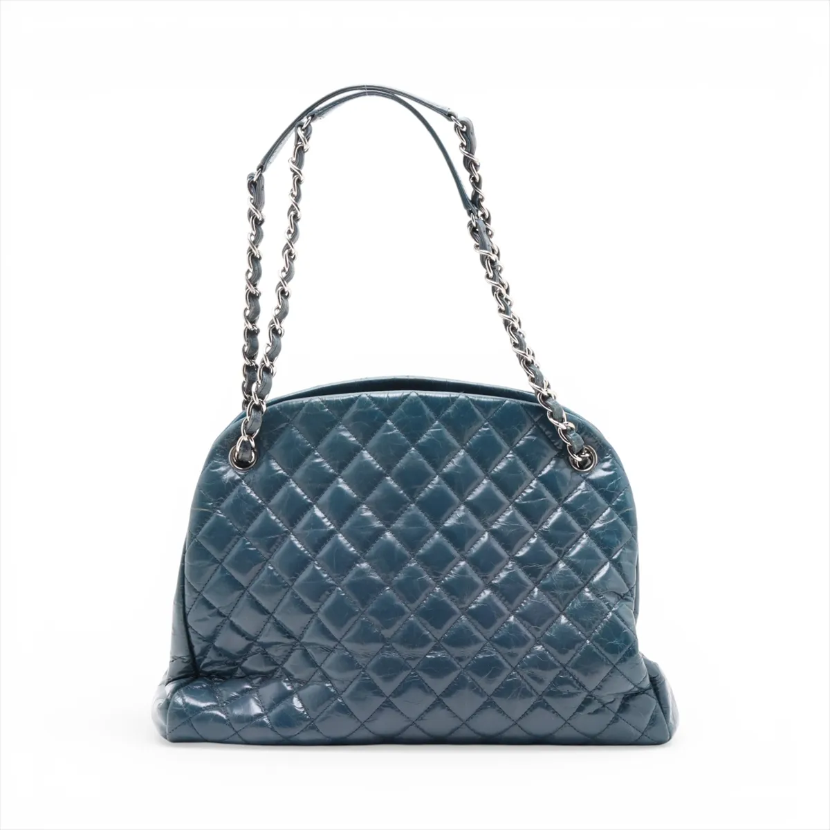 Mademoiselle Vintage Calf Chain Tote Bag, Blue-Green, Silver Hardware, 15790960, Serial Number 15 — view 2