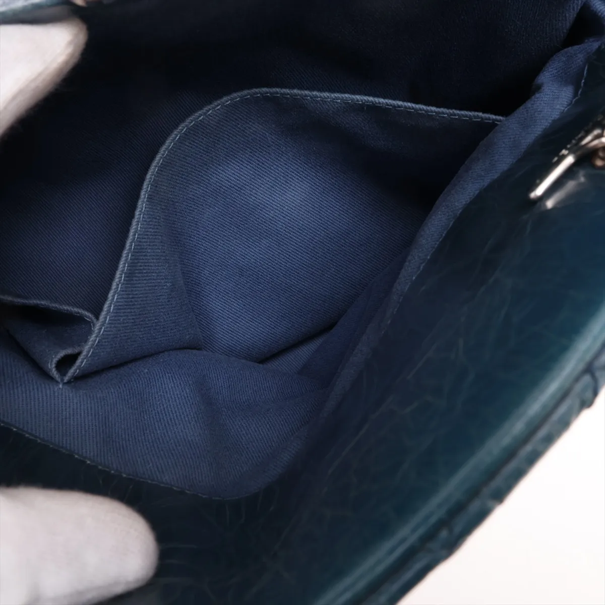 Mademoiselle Vintage Calf Chain Tote Bag, Blue-Green, Silver Hardware, 15790960, Serial Number 15 — view 11