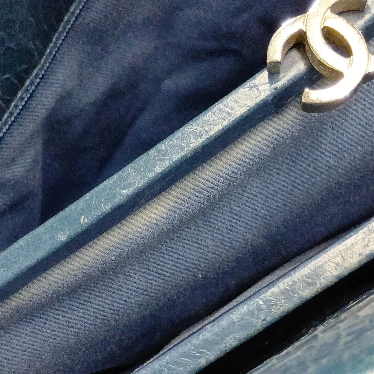 Mademoiselle Vintage Calf Chain Tote Bag, Blue-Green, Silver Hardware, 15790960, Serial Number 15 — view 14