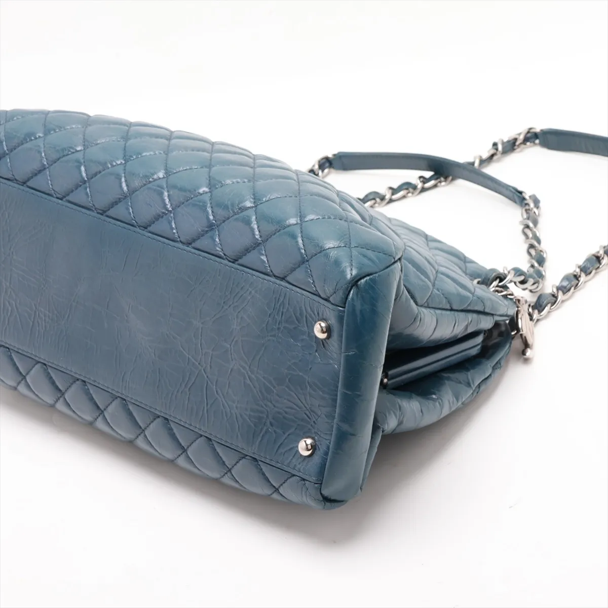 Mademoiselle Vintage Calf Chain Tote Bag, Blue-Green, Silver Hardware, 15790960, Serial Number 15 — view 3