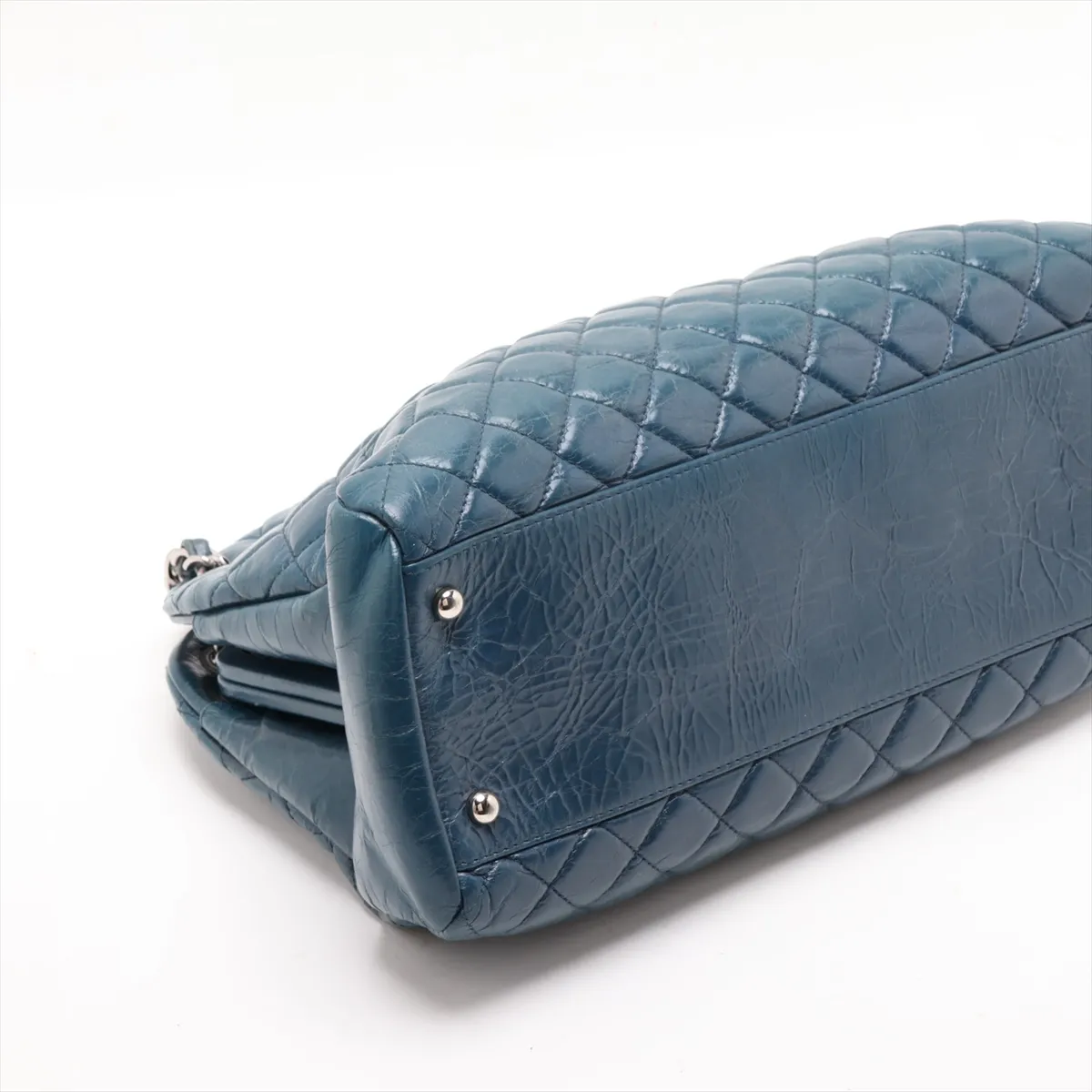 Mademoiselle Vintage Calf Chain Tote Bag, Blue-Green, Silver Hardware, 15790960, Serial Number 15 — view 4