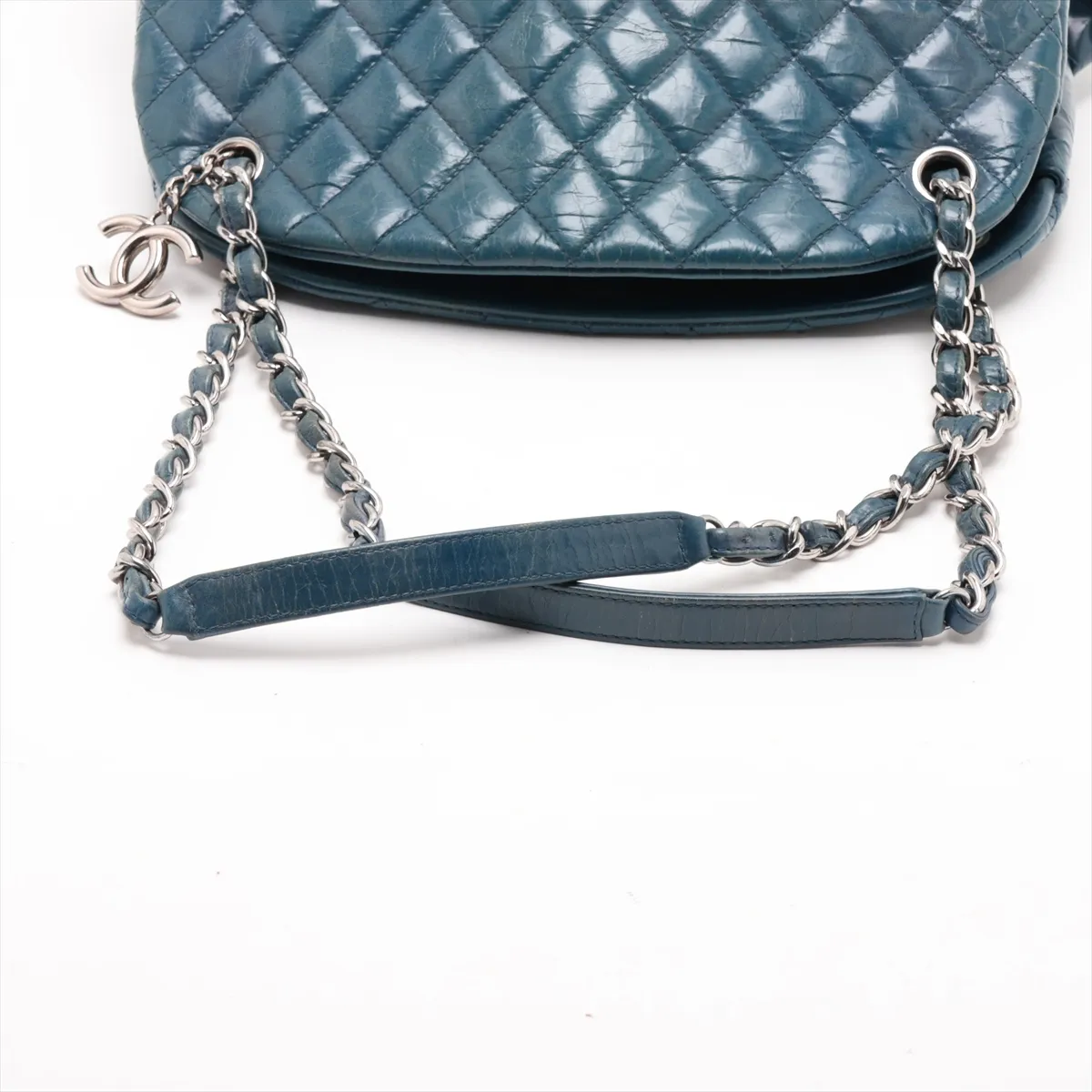 Mademoiselle Vintage Calf Chain Tote Bag, Blue-Green, Silver Hardware, 15790960, Serial Number 15 — view 5