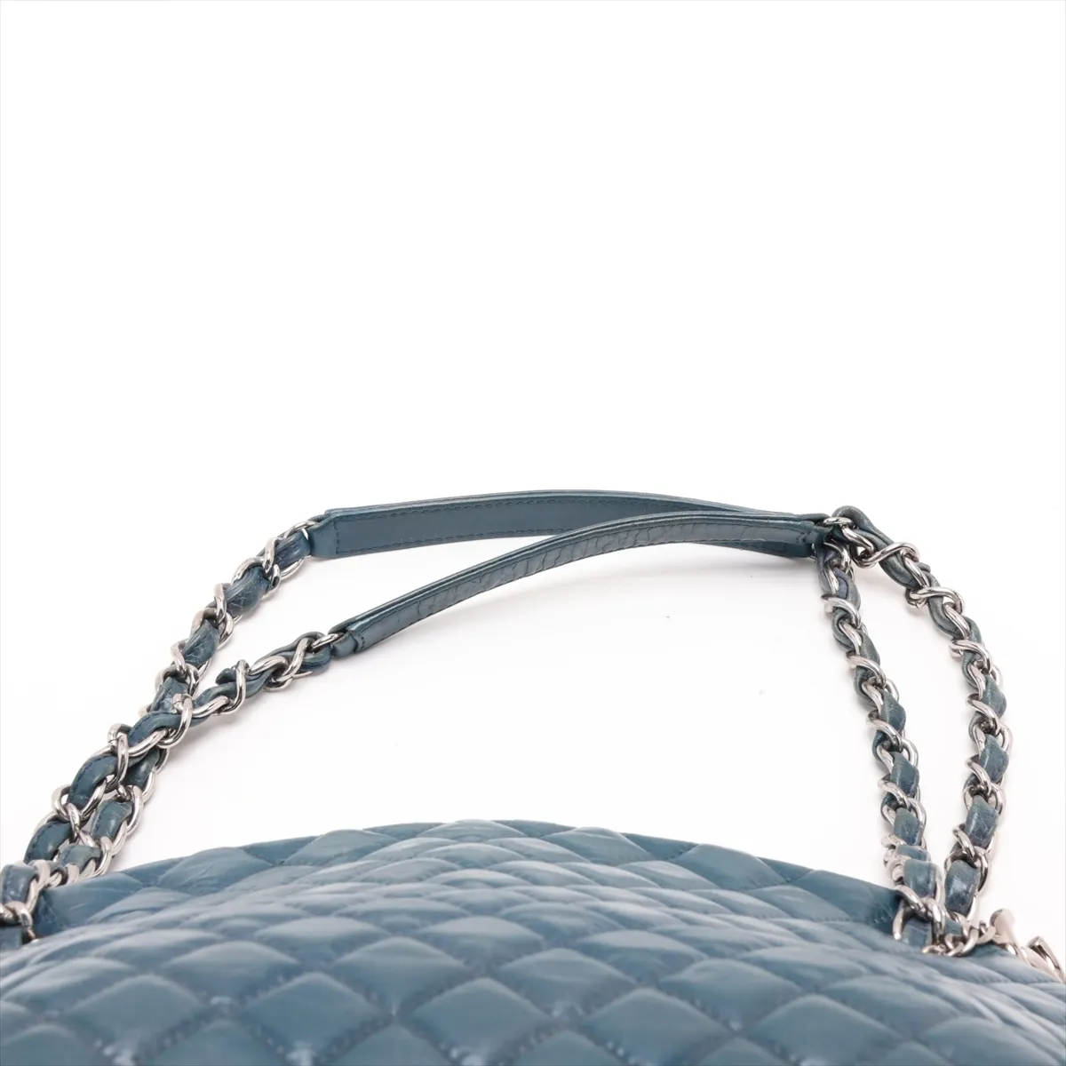 Mademoiselle Vintage Calf Chain Tote Bag, Blue-Green, Silver Hardware, 15790960, Serial Number 15 — view 6