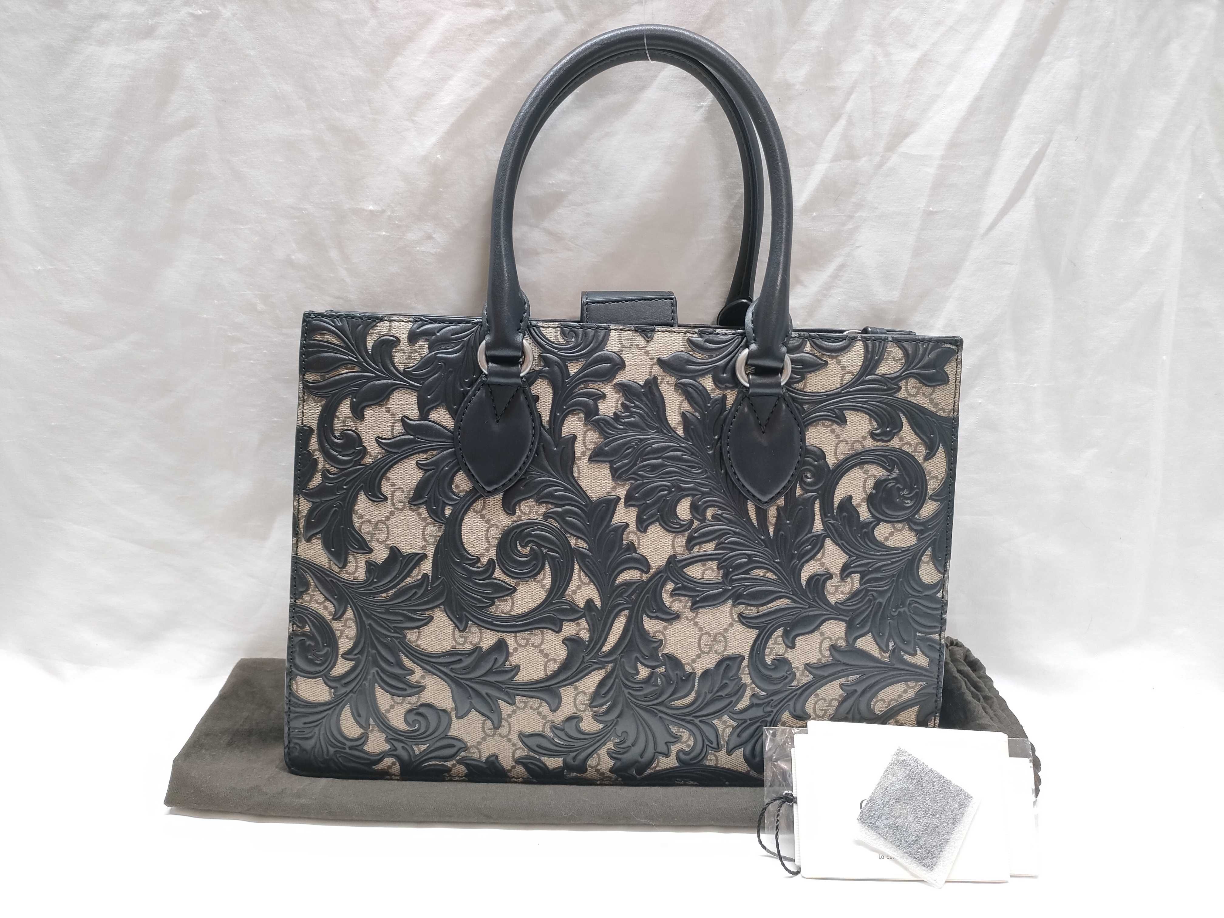GG Supreme Arabesque PVC x Leather 2-Way Handbag Beige x Black 409531 Handbag
