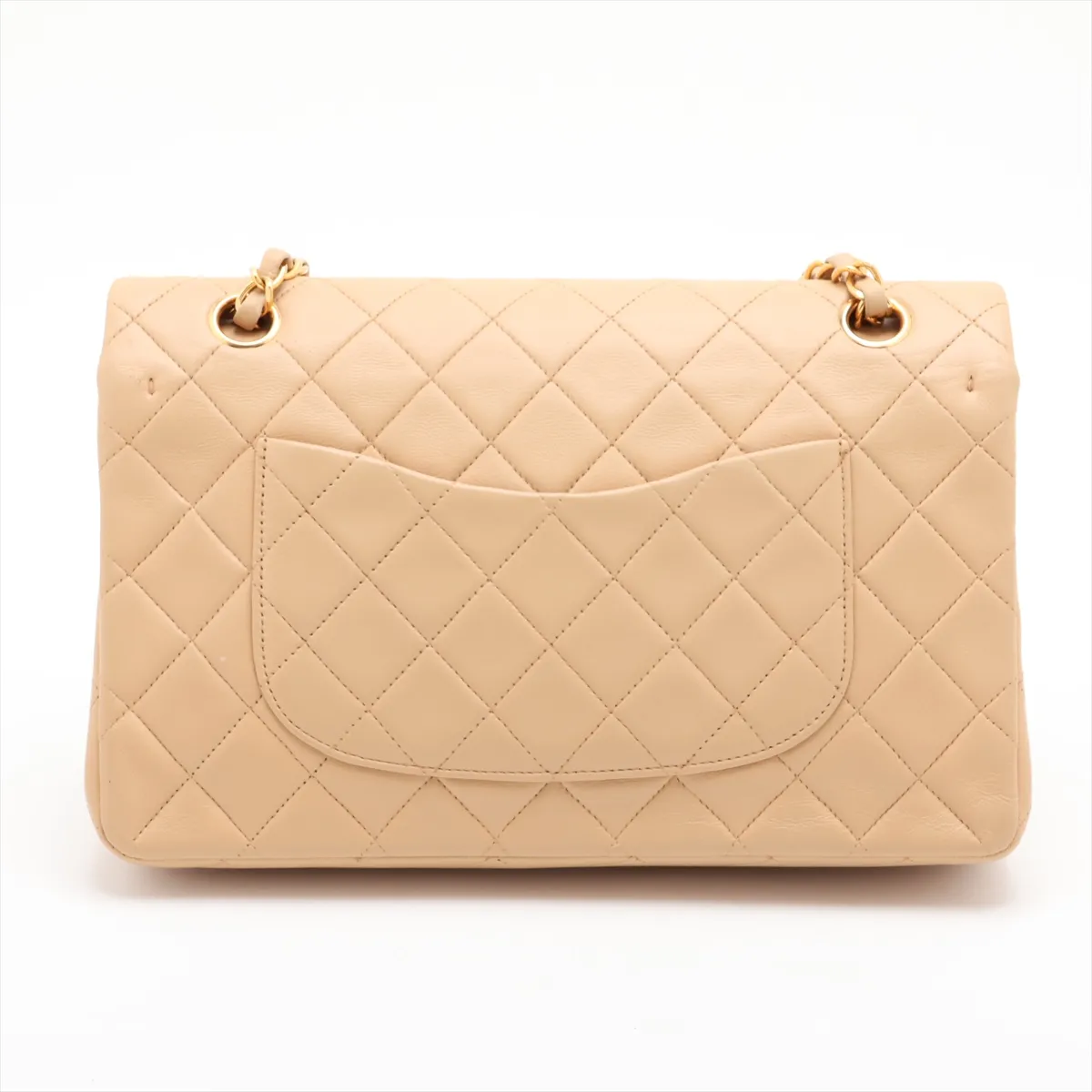 Matelassé 25 Lambskin Double Flap Double Chain Bag, Beige, Gold Hardware, A01112 — view 2