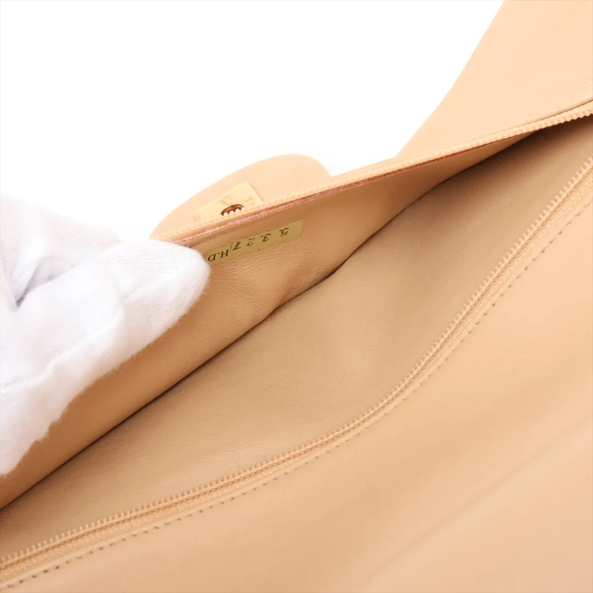 Matelassé 25 Lambskin Double Flap Double Chain Bag, Beige, Gold Hardware, A01112 — view 11