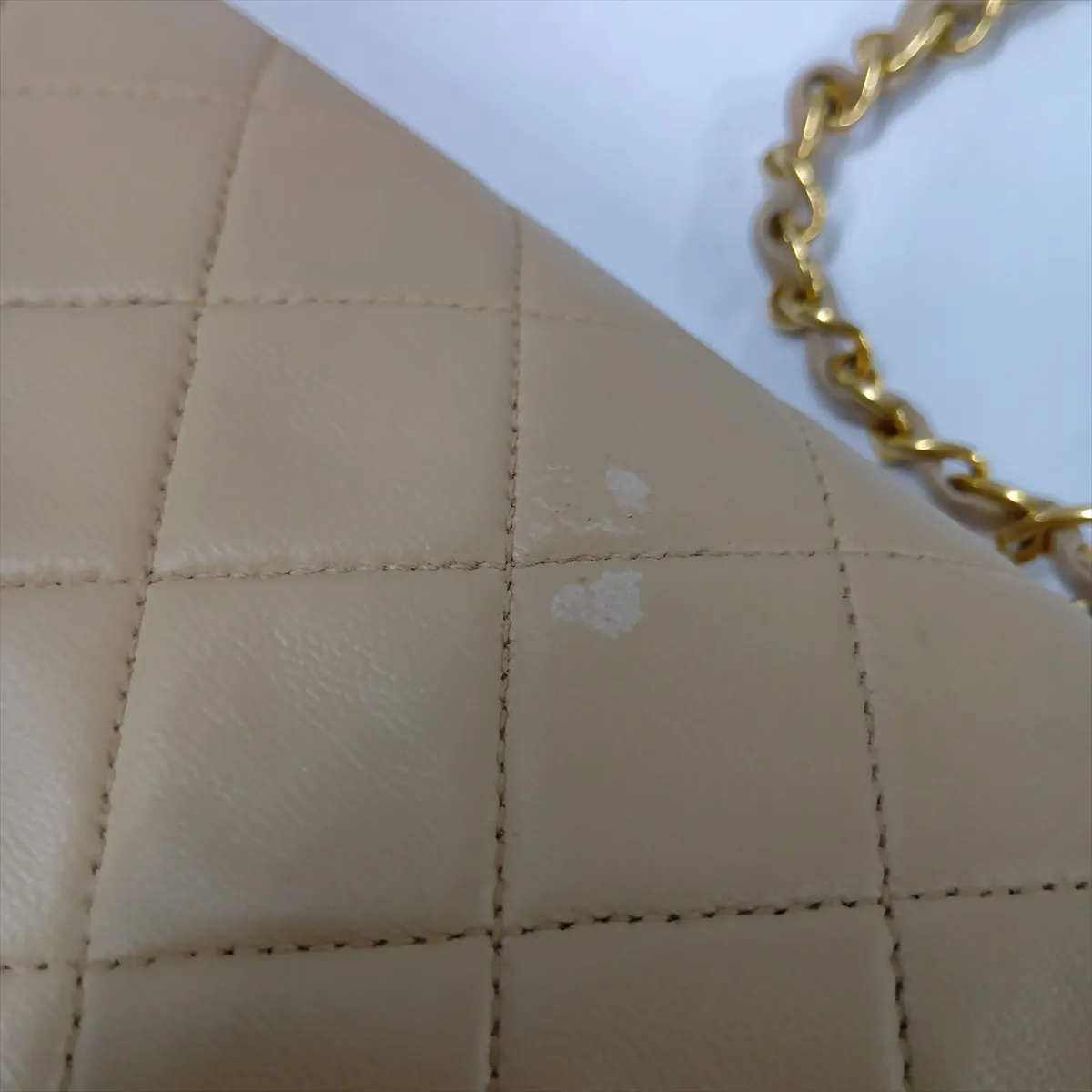 Matelassé 25 Lambskin Double Flap Double Chain Bag, Beige, Gold Hardware, A01112 — view 14