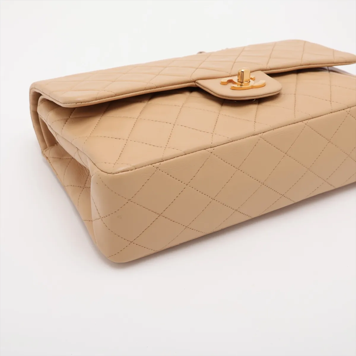 Matelassé 25 Lambskin Double Flap Double Chain Bag, Beige, Gold Hardware, A01112 — view 4