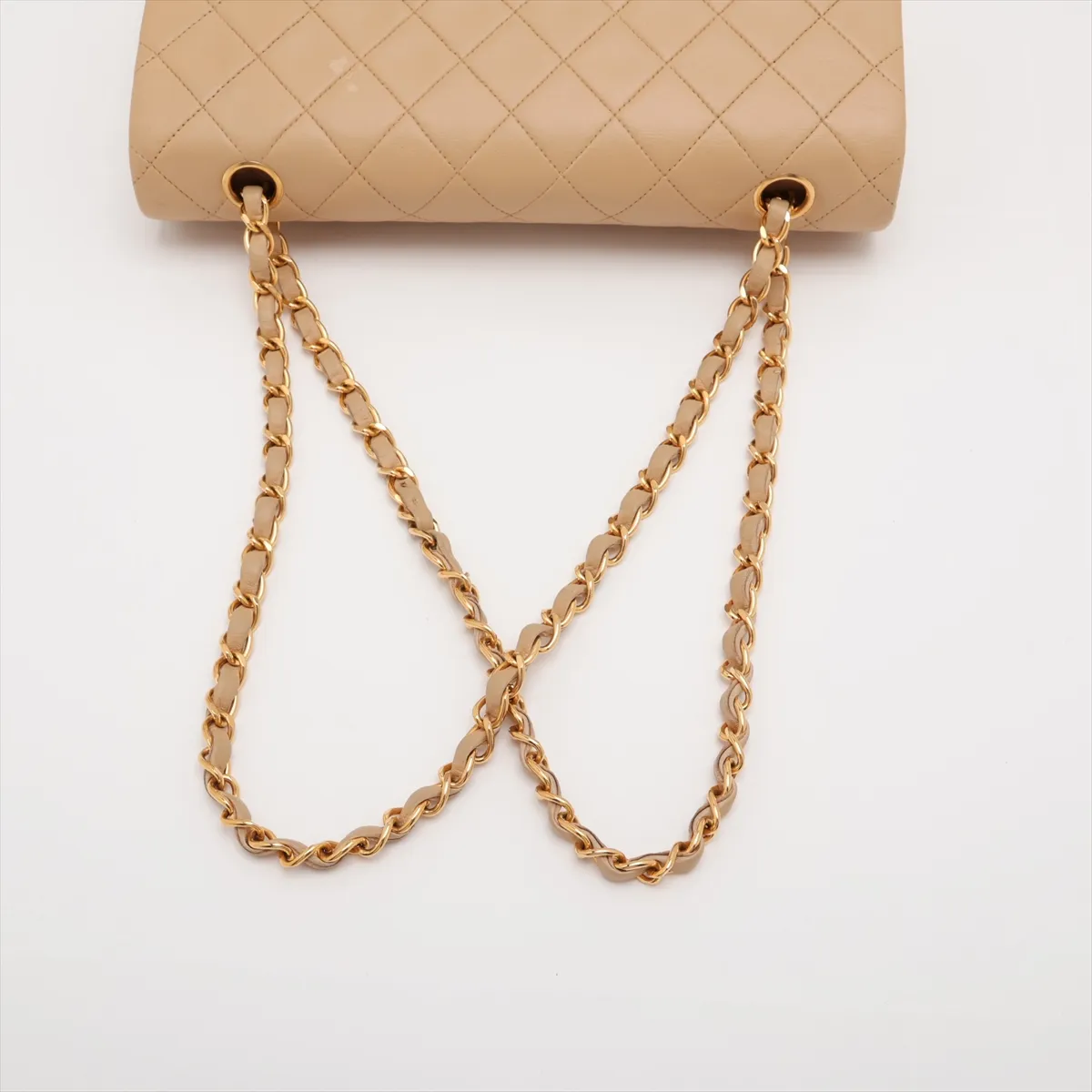 Matelassé 25 Lambskin Double Flap Double Chain Bag, Beige, Gold Hardware, A01112 — view 5