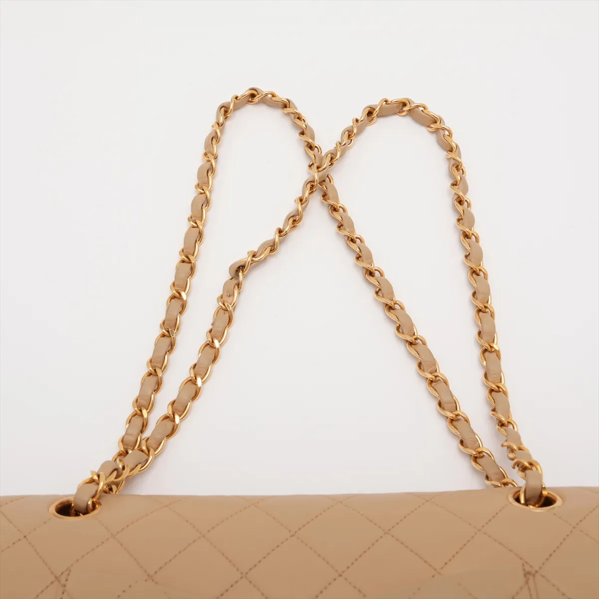 Matelassé 25 Lambskin Double Flap Double Chain Bag, Beige, Gold Hardware, A01112 — view 6