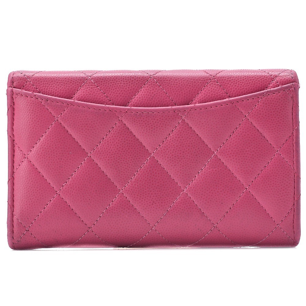 Caviar leather tri-fold wallet, pink, gold hardware, random serial number. — view 2