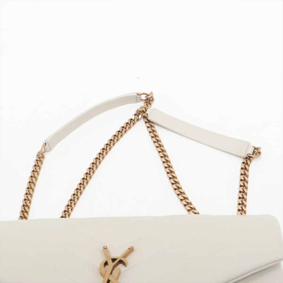 Loulou Medium Leather Chain Shoulder Bag, White 574946 — view 6