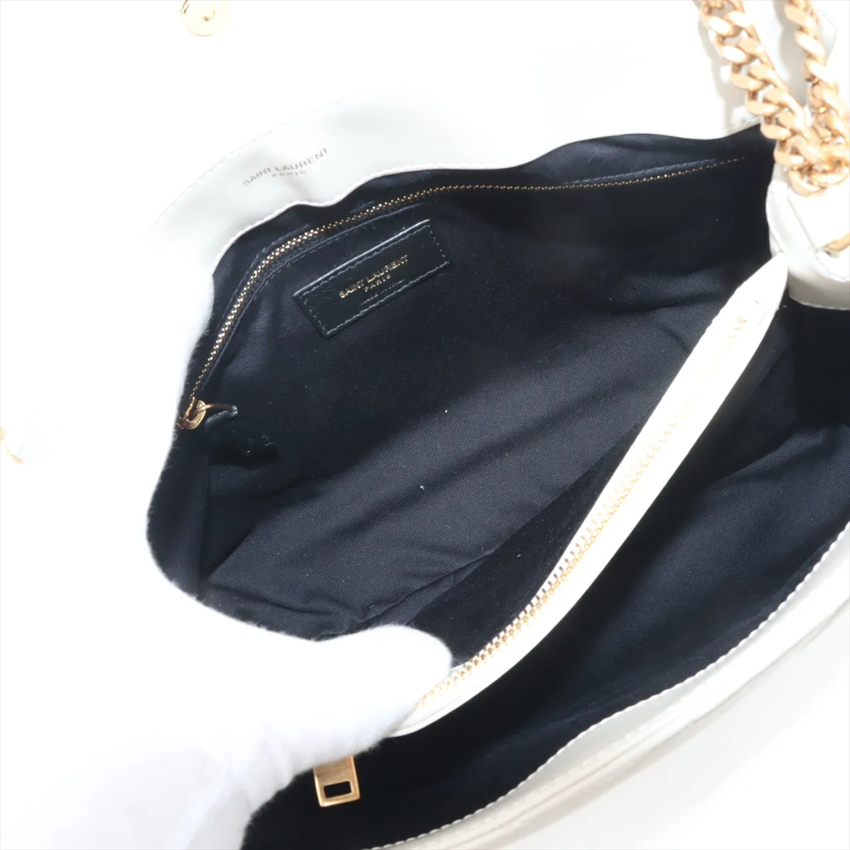 Loulou Medium Leather Chain Shoulder Bag, White 574946 — view 7