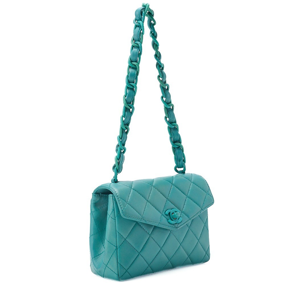 Lambskin Mini Matelassé V-Flap Chain Shoulder Bag — view 3