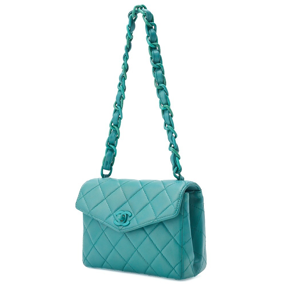 Lambskin Mini Matelassé V-Flap Chain Shoulder Bag — view 4
