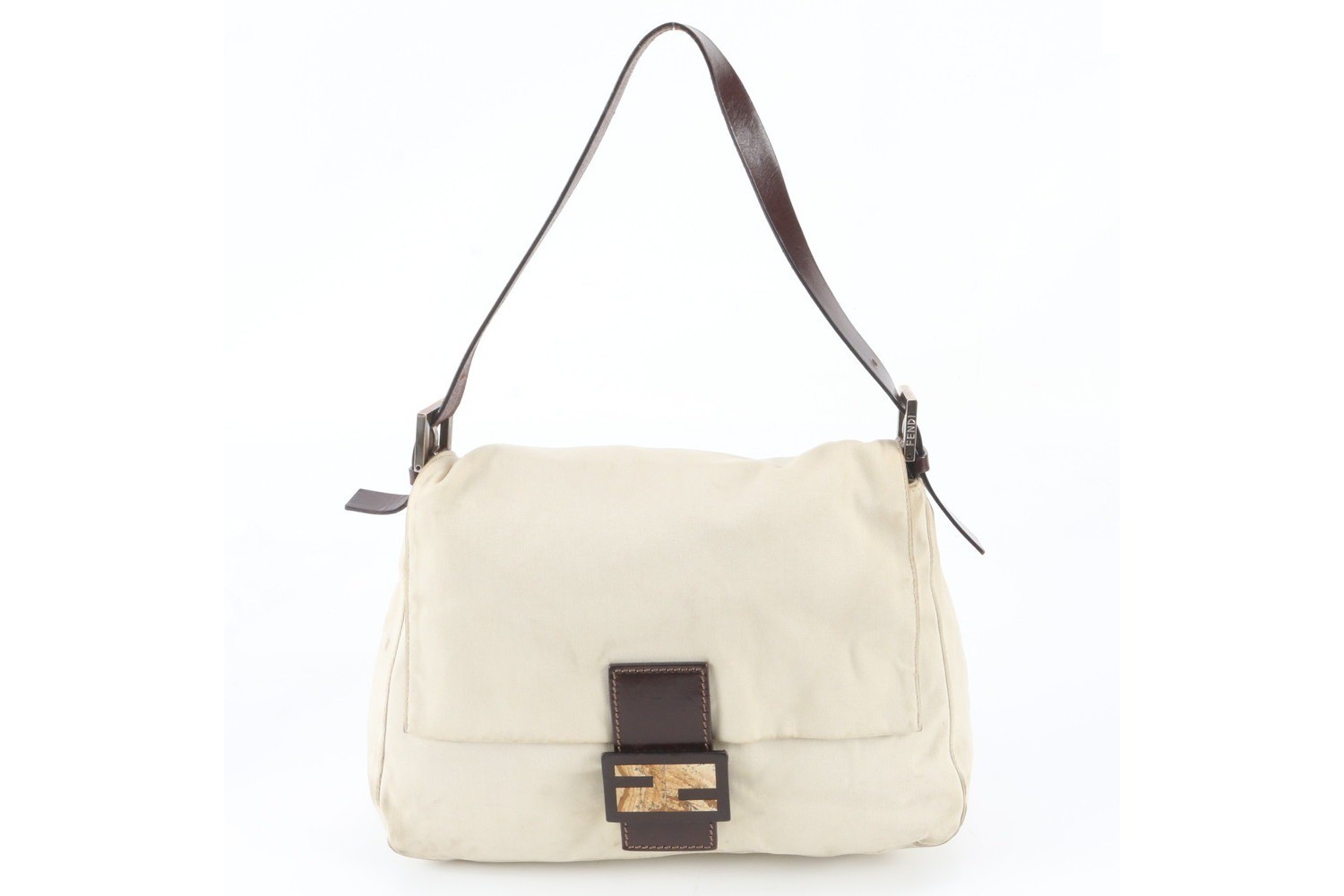 Mamma Bucket Baguette FF Hardware Leather Canvas Shoulder Bag