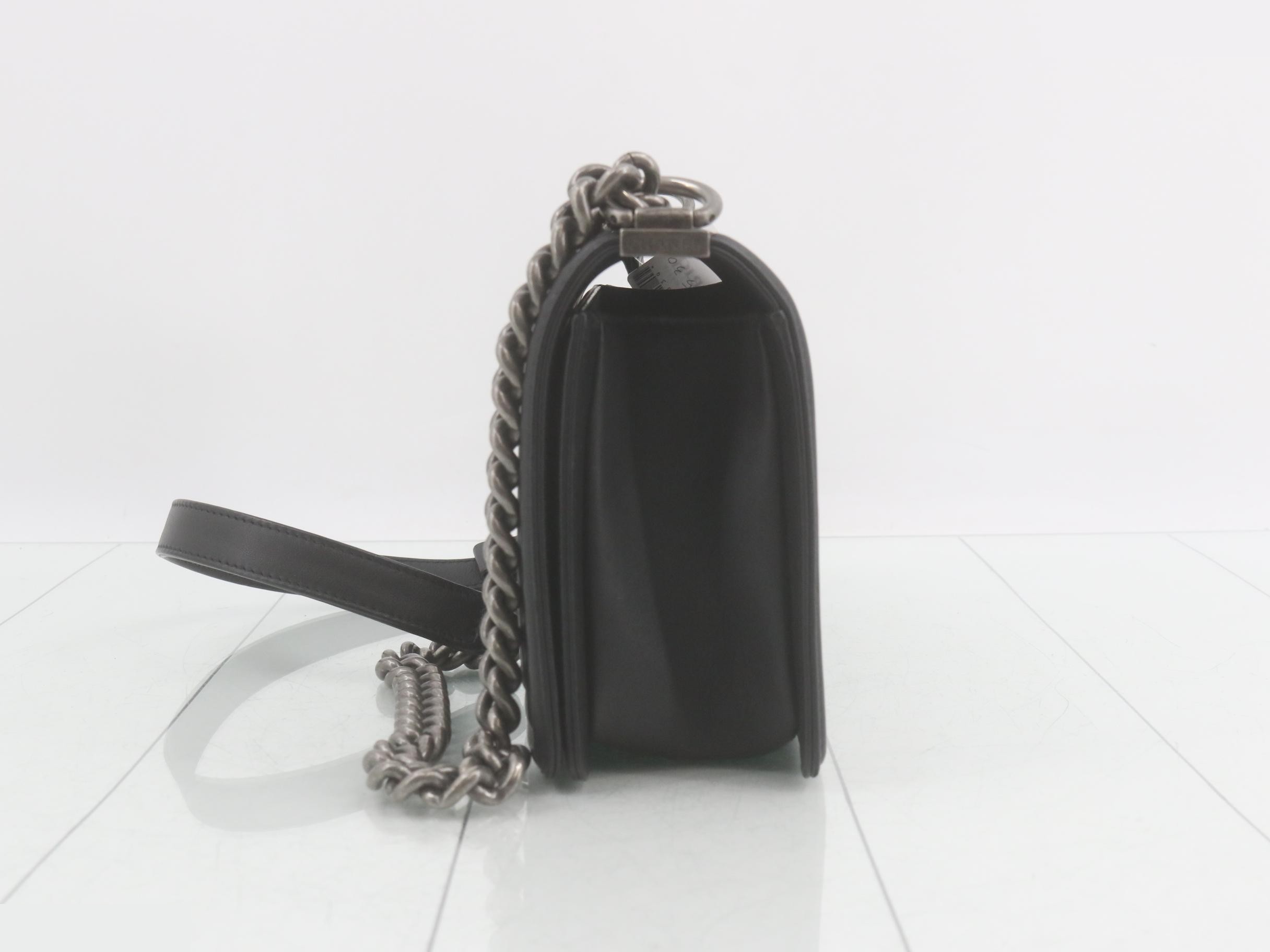 Boy Chanel Leather Chain Shoulder Bag — view 3