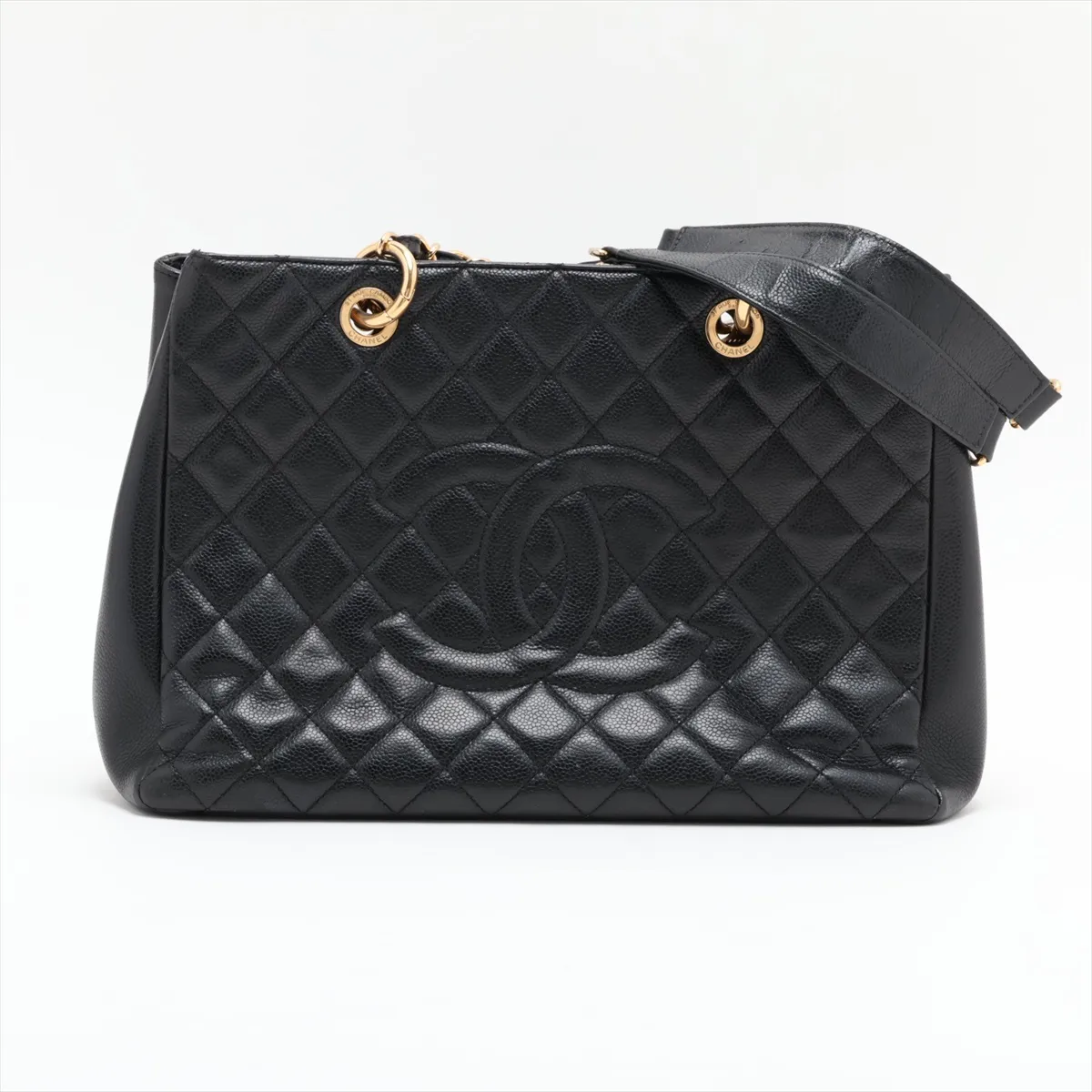 GST Caviar Skin Chain Tote Bag, Black with Gold Hardware, 20573474, Serial Number in the 20s, A50995