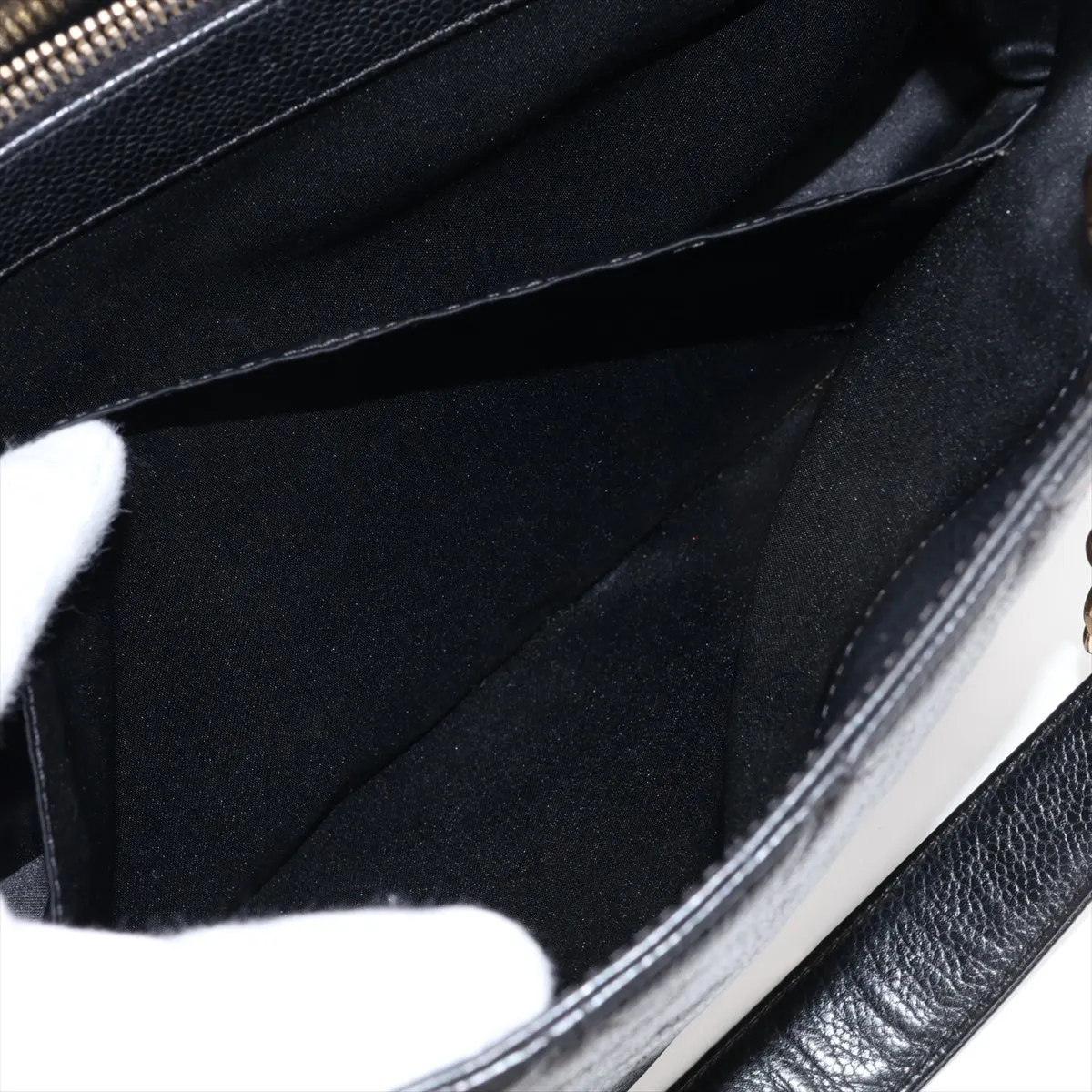 GST Caviar Skin Chain Tote Bag, Black with Gold Hardware, 20573474, Serial Number in the 20s, A50995 — view 11