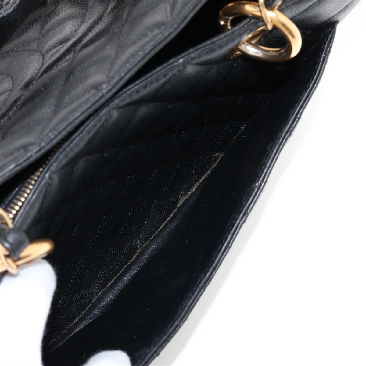 GST Caviar Skin Chain Tote Bag, Black with Gold Hardware, 20573474, Serial Number in the 20s, A50995 — view 12