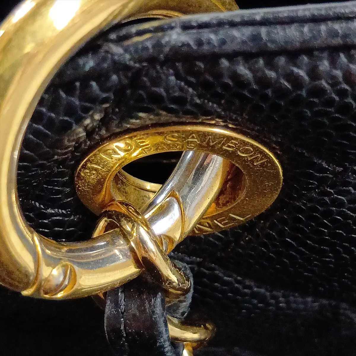 GST Caviar Skin Chain Tote Bag, Black with Gold Hardware, 20573474, Serial Number in the 20s, A50995 — view 15
