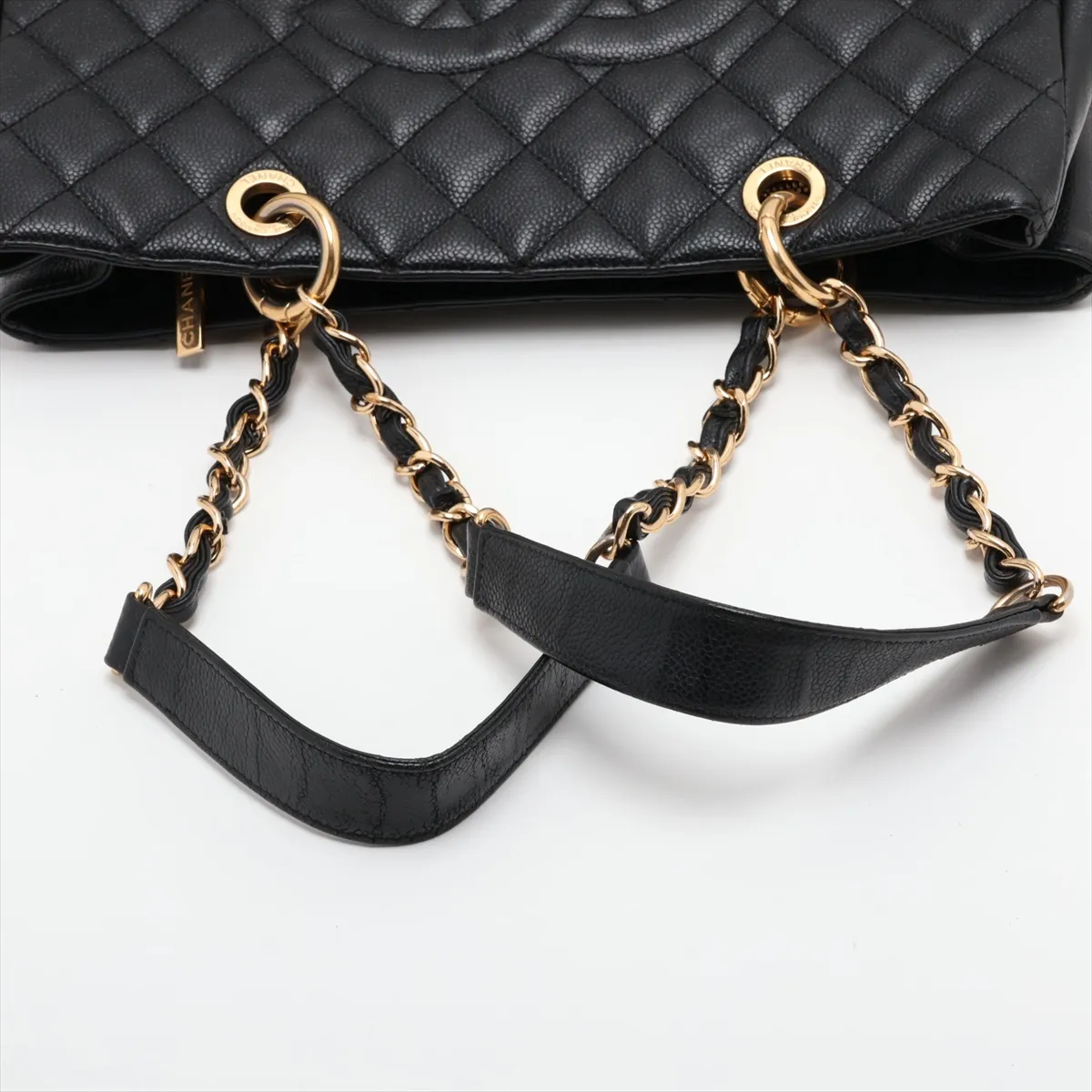 GST Caviar Skin Chain Tote Bag, Black with Gold Hardware, 20573474, Serial Number in the 20s, A50995 — view 5