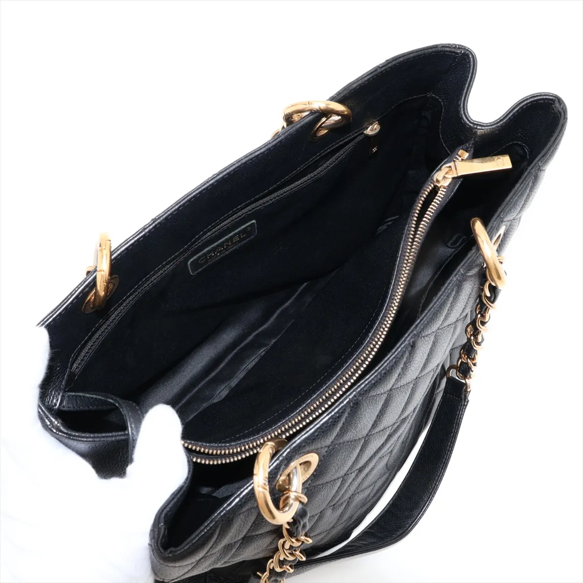 GST Caviar Skin Chain Tote Bag, Black with Gold Hardware, 20573474, Serial Number in the 20s, A50995 — view 7