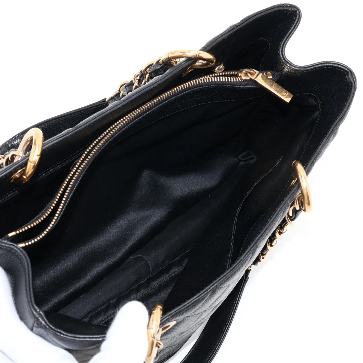 GST Caviar Skin Chain Tote Bag, Black with Gold Hardware, 20573474, Serial Number in the 20s, A50995 — view 8