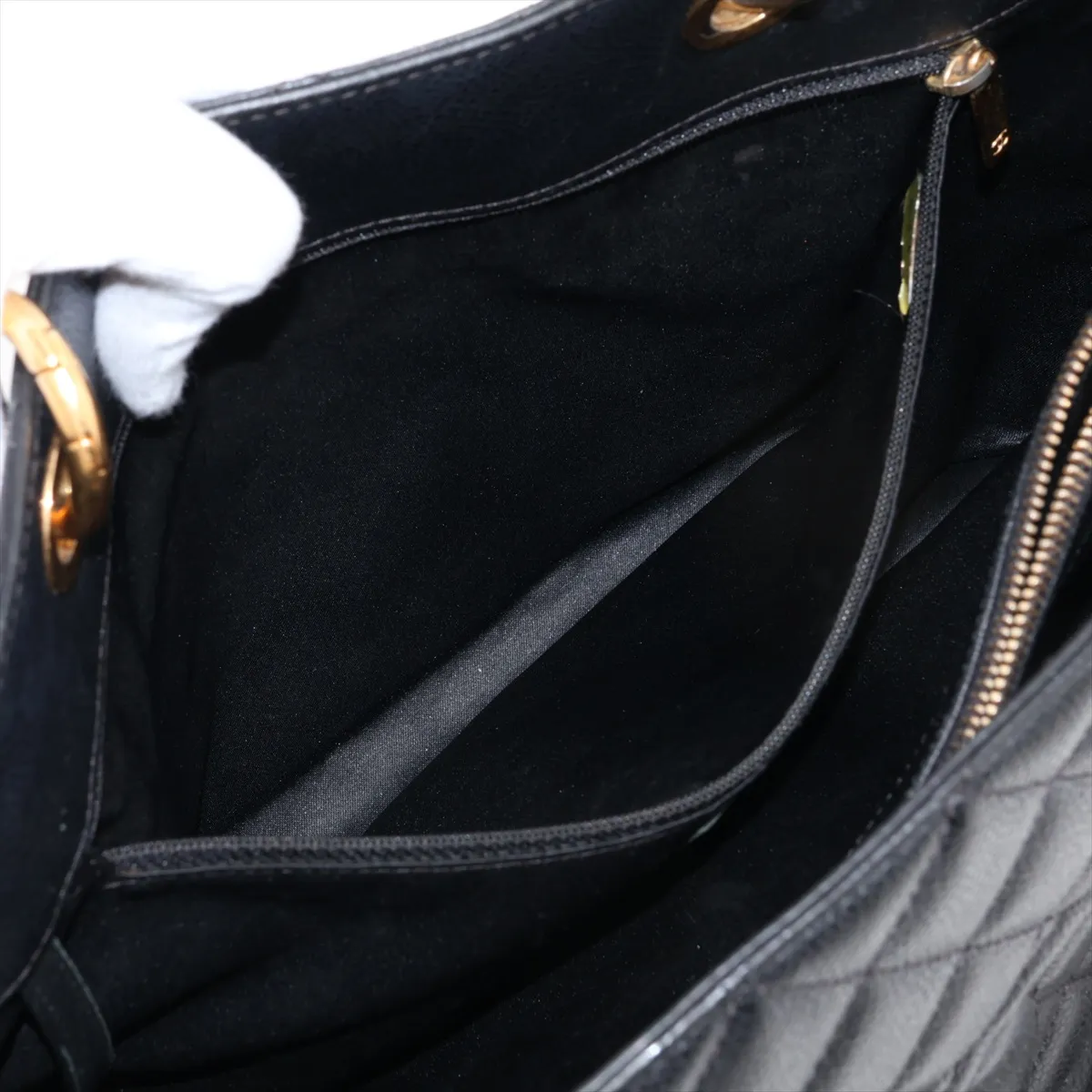 GST Caviar Skin Chain Tote Bag, Black with Gold Hardware, 20573474, Serial Number in the 20s, A50995 — view 9