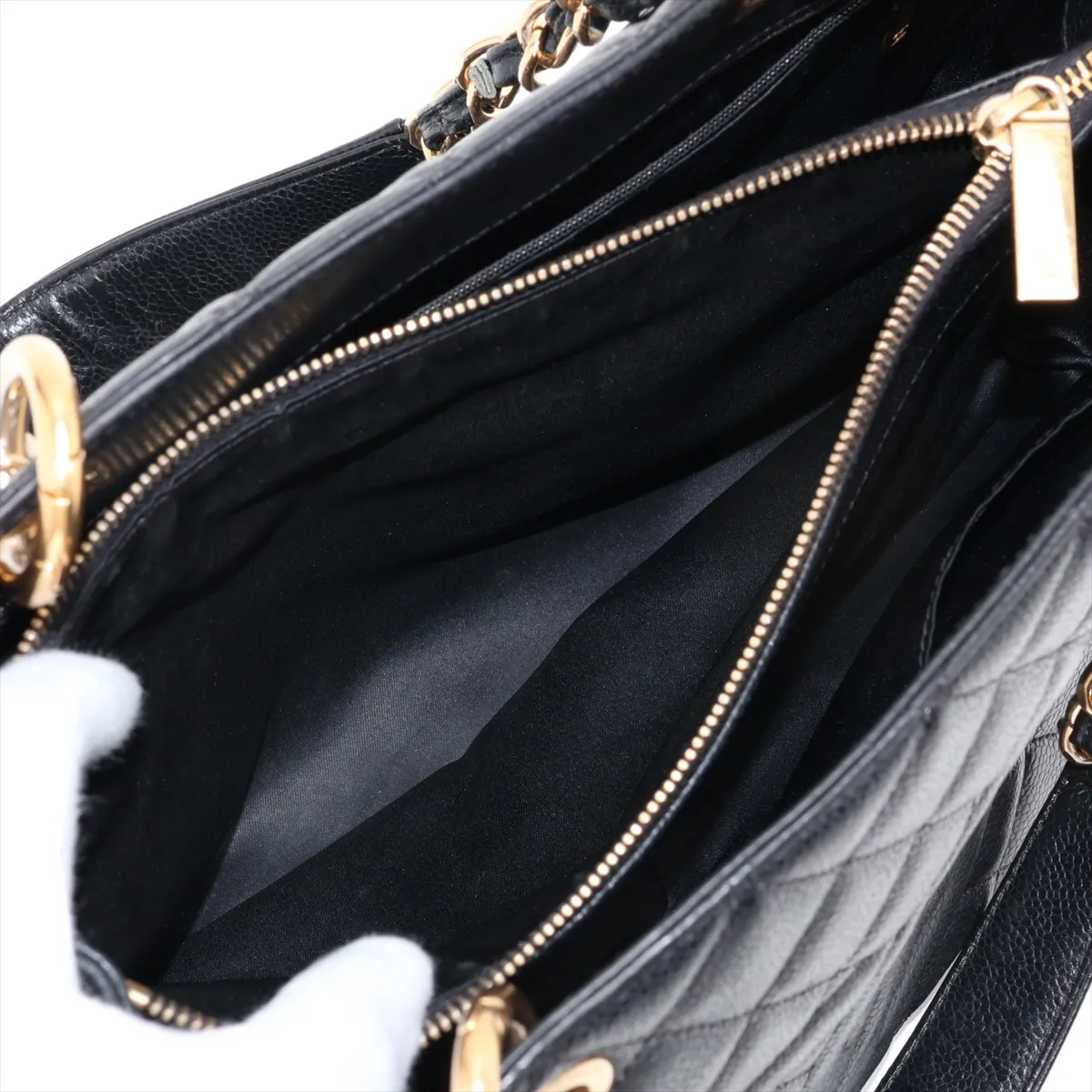 GST Caviar Skin Chain Tote Bag, Black with Gold Hardware, 20573474, Serial Number in the 20s, A50995 — view 10