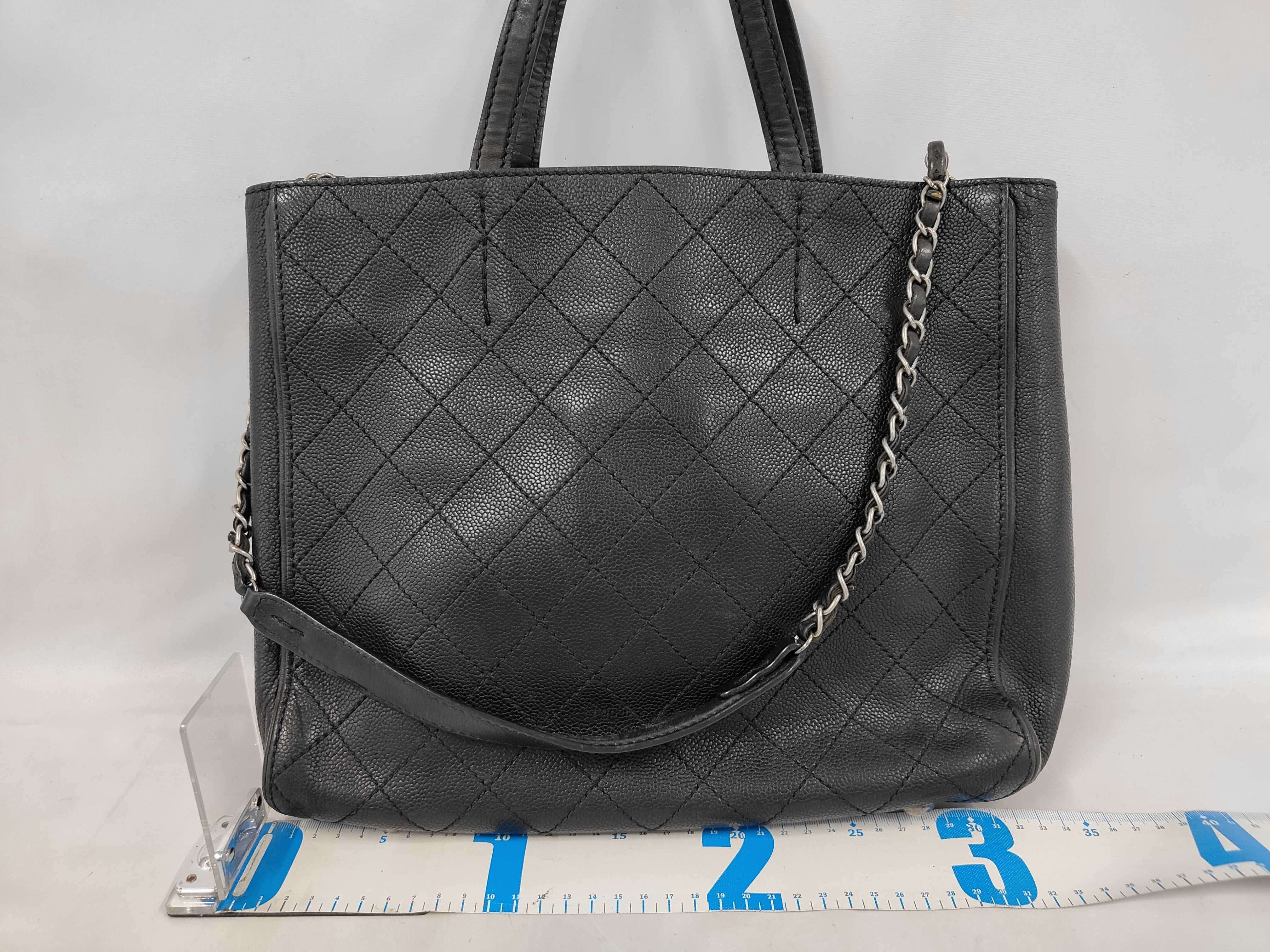 Caviar Skin 2-Way Chain Semi-Shoulder/Tote Bag, Black Shoulder Bag — view 2