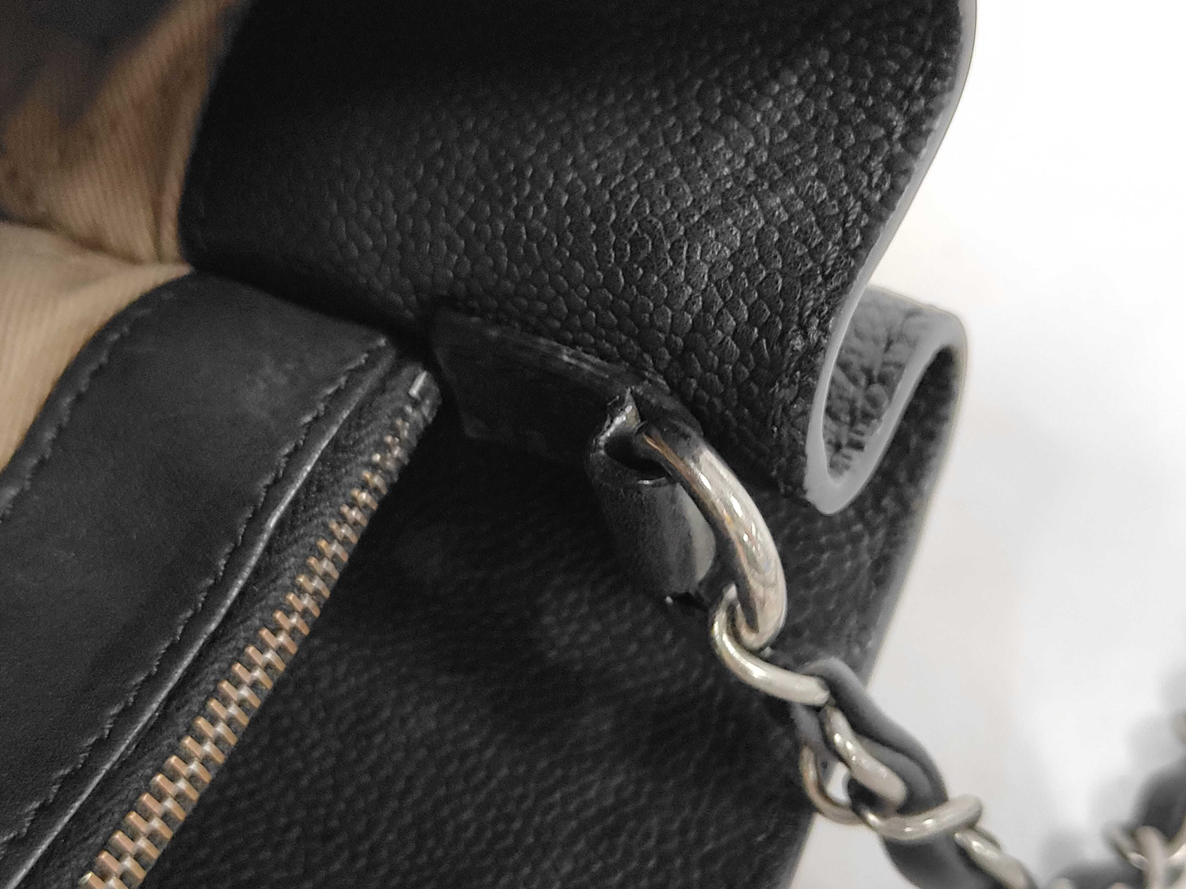 Caviar Skin 2-Way Chain Semi-Shoulder/Tote Bag, Black Shoulder Bag — view 6