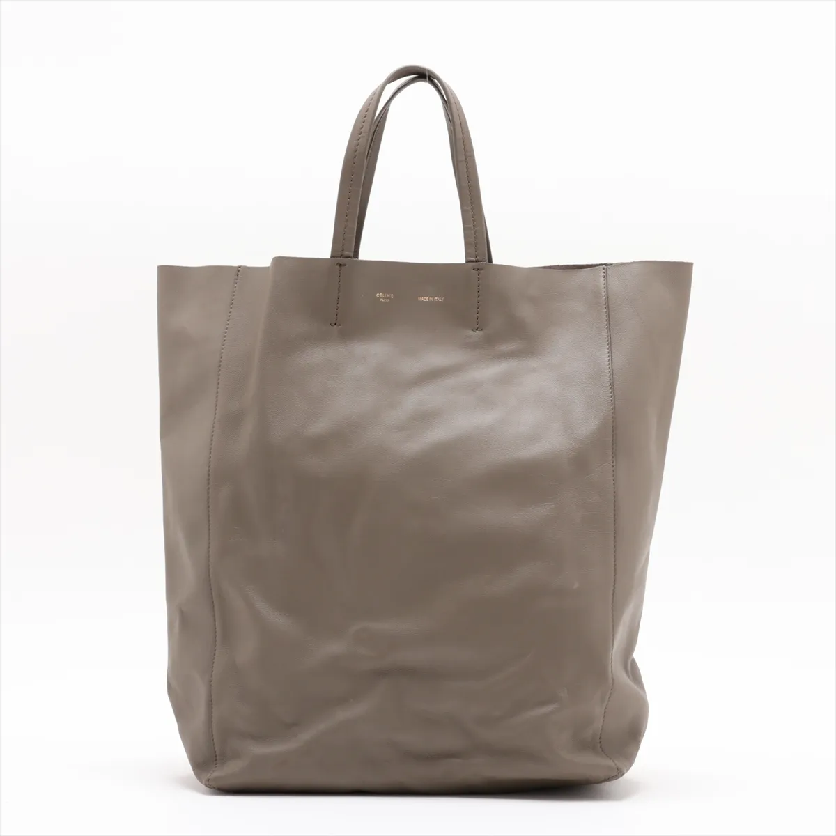 Horizontal Cabas Leather Tote Bag, Khaki