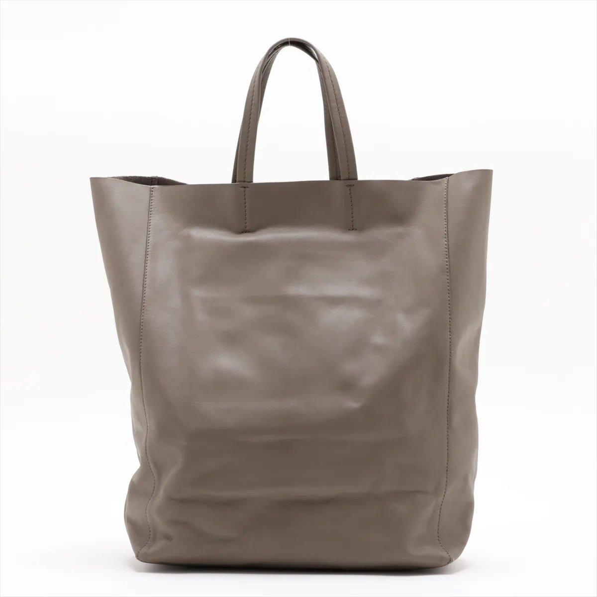 Horizontal Cabas Leather Tote Bag, Khaki — view 2