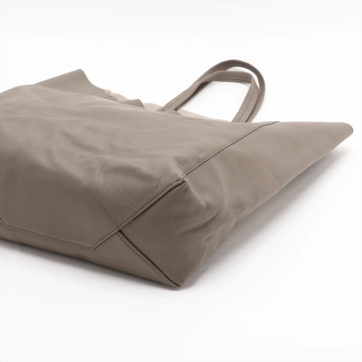 Horizontal Cabas Leather Tote Bag, Khaki — view 3