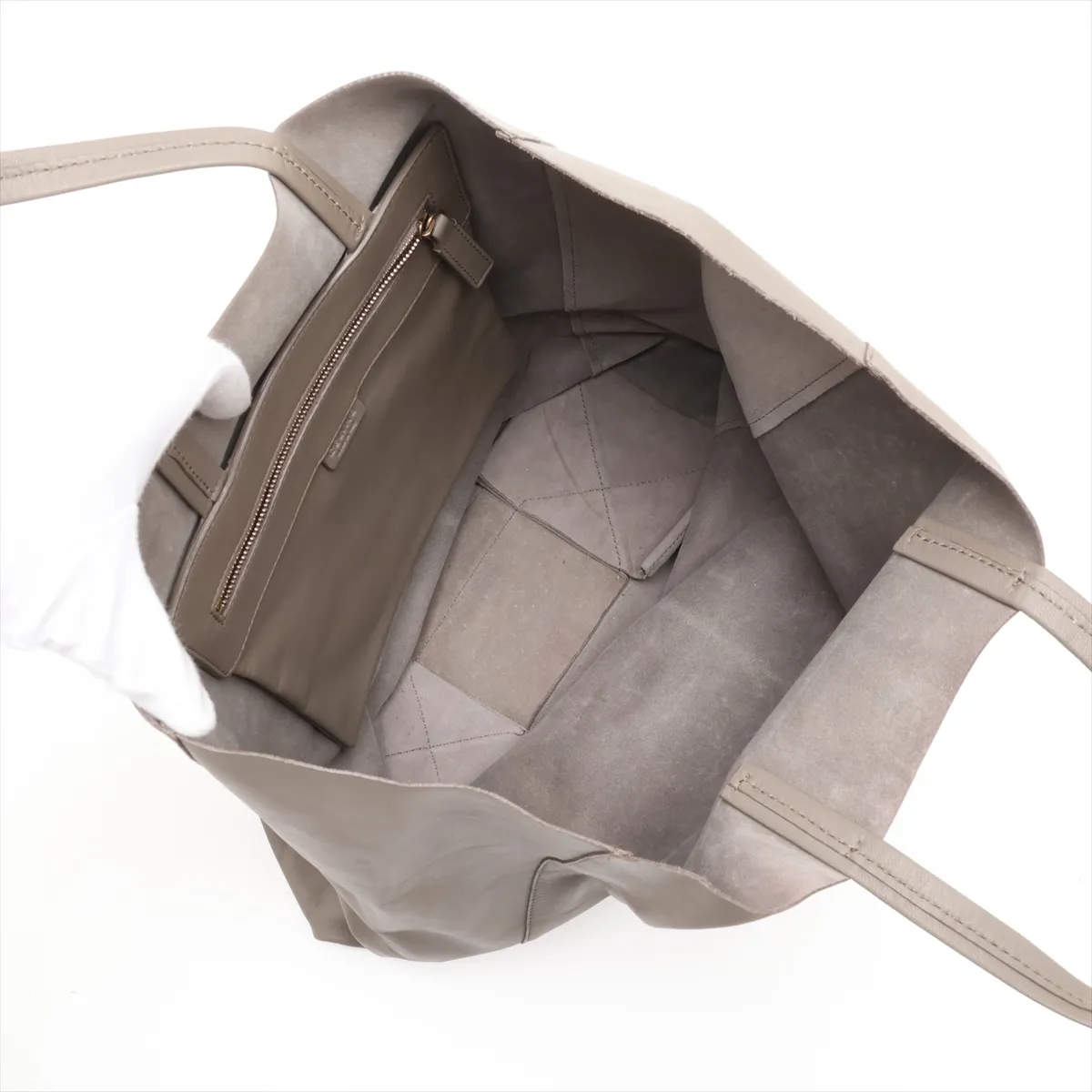 Horizontal Cabas Leather Tote Bag, Khaki — view 7