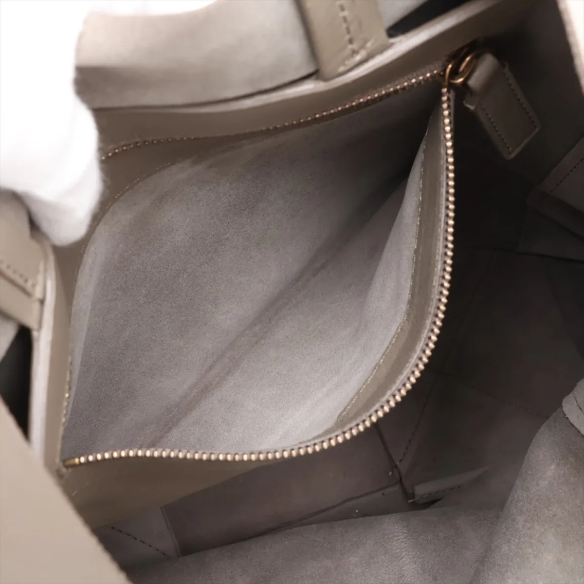 Horizontal Cabas Leather Tote Bag, Khaki — view 8