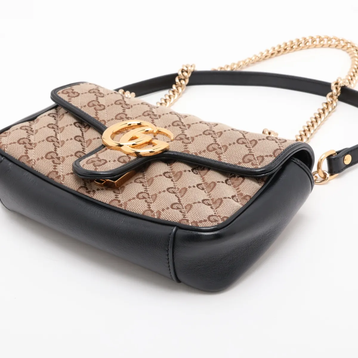 GG Canvas GG Marmont Canvas x Leather Chain Shoulder Bag Beige x Black 446744 — view 3