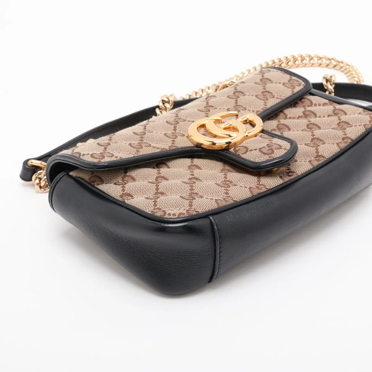 GG Canvas GG Marmont Canvas x Leather Chain Shoulder Bag Beige x Black 446744 — view 4