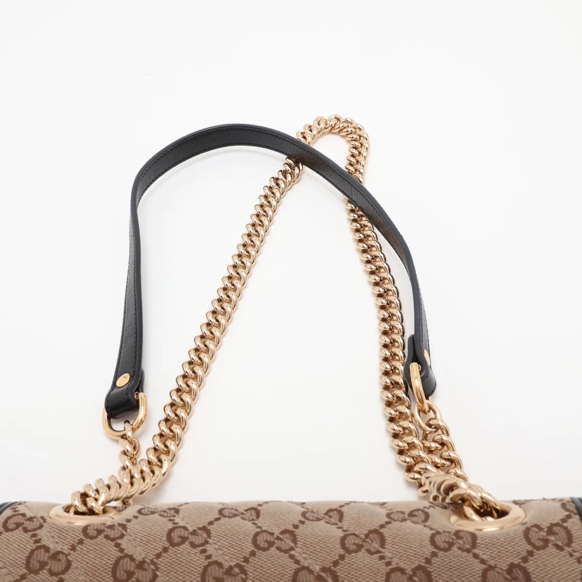 GG Canvas GG Marmont Canvas x Leather Chain Shoulder Bag Beige x Black 446744 — view 6