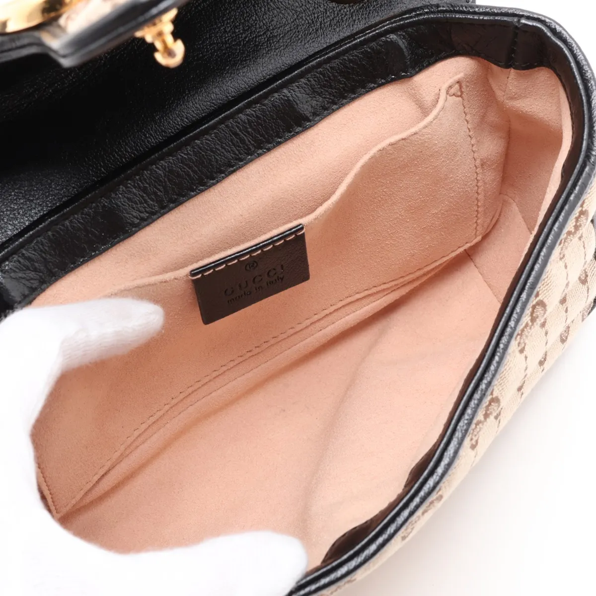 GG Canvas GG Marmont Canvas x Leather Chain Shoulder Bag Beige x Black 446744 — view 7