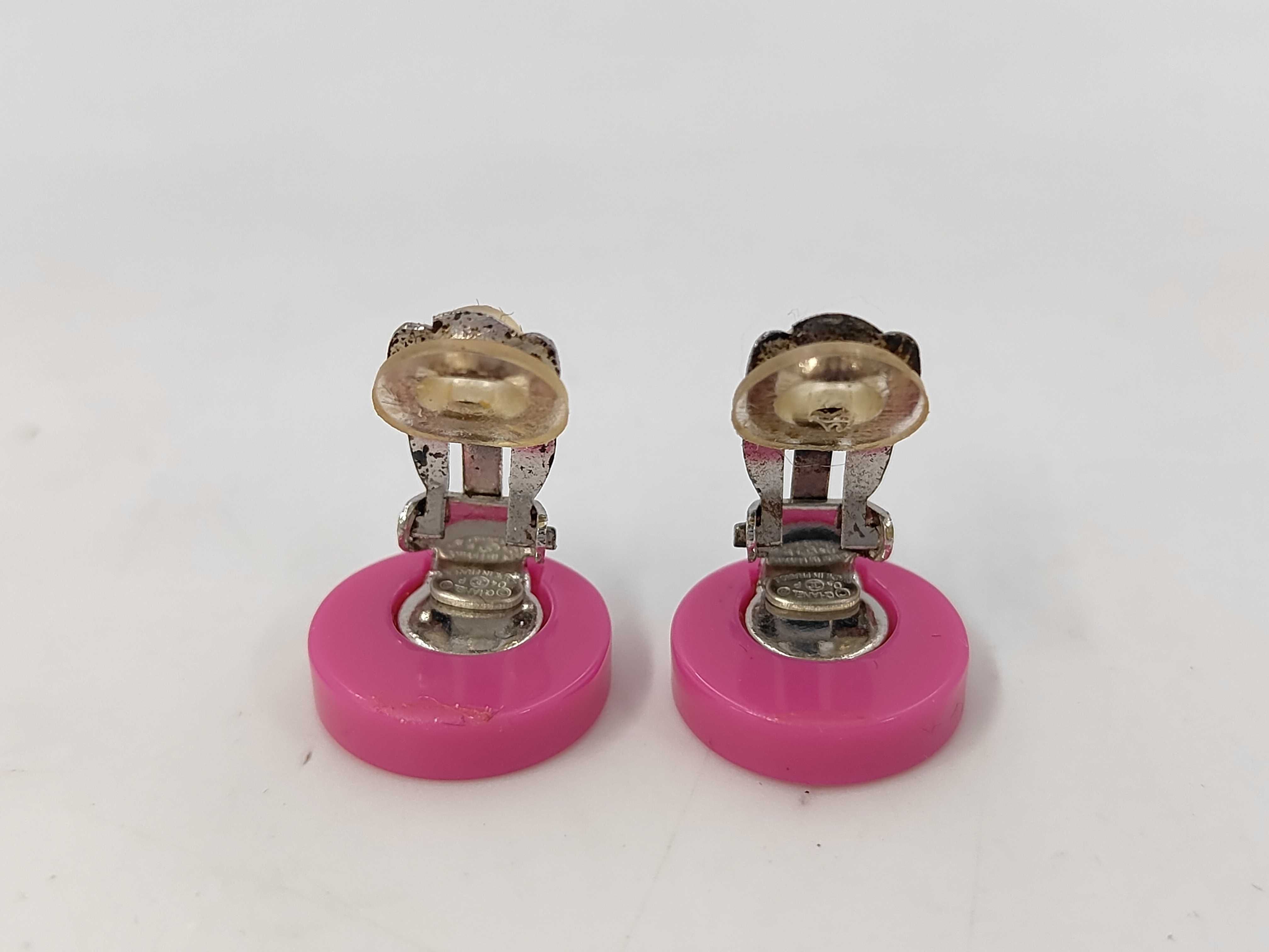04P Flower Coco Mark Earrings, Round Button Clip-on, Pink, Total Weight 3.2g, Comes with Box. — view 2