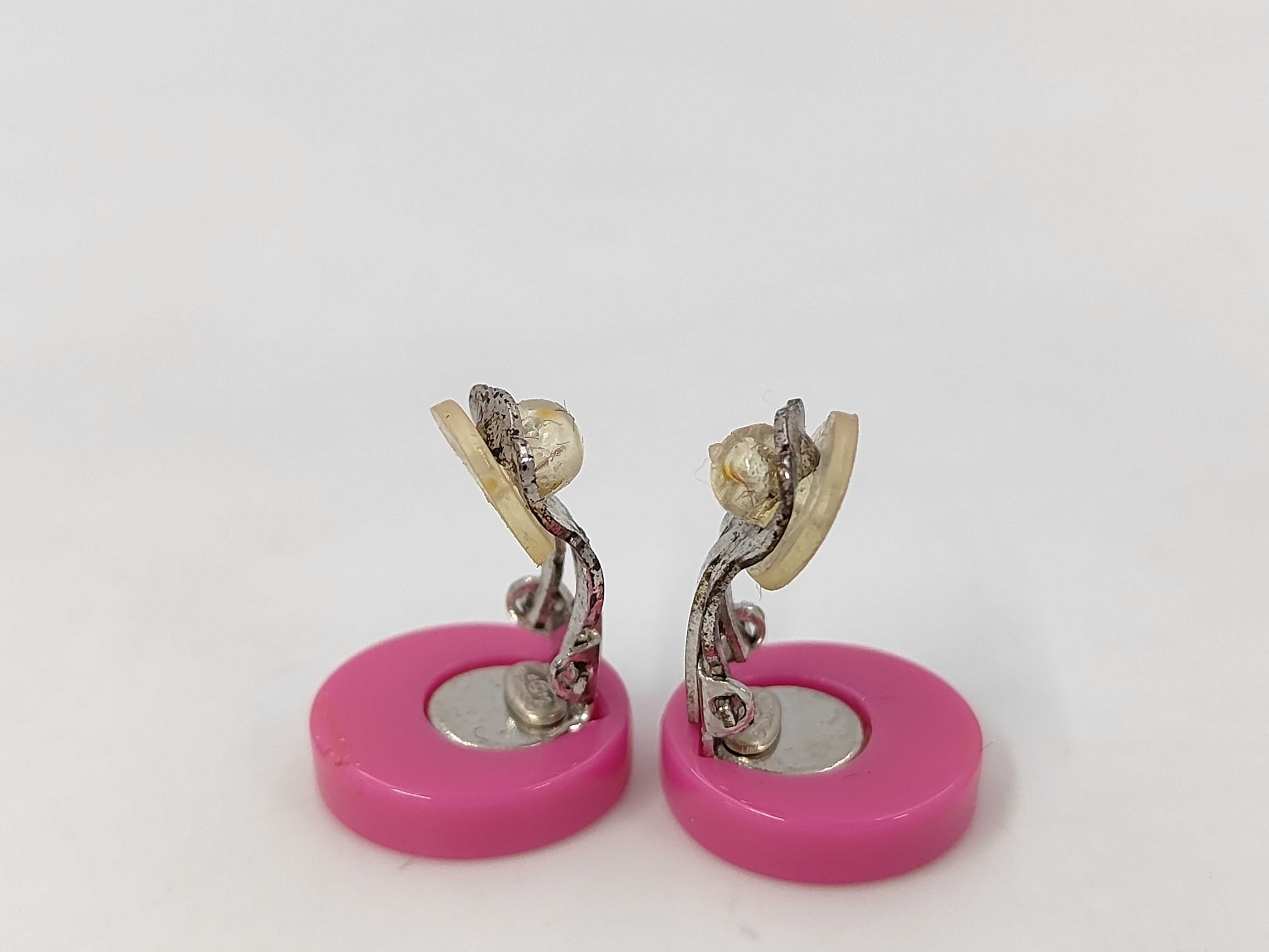 04P Flower Coco Mark Earrings, Round Button Clip-on, Pink, Total Weight 3.2g, Comes with Box. — view 3