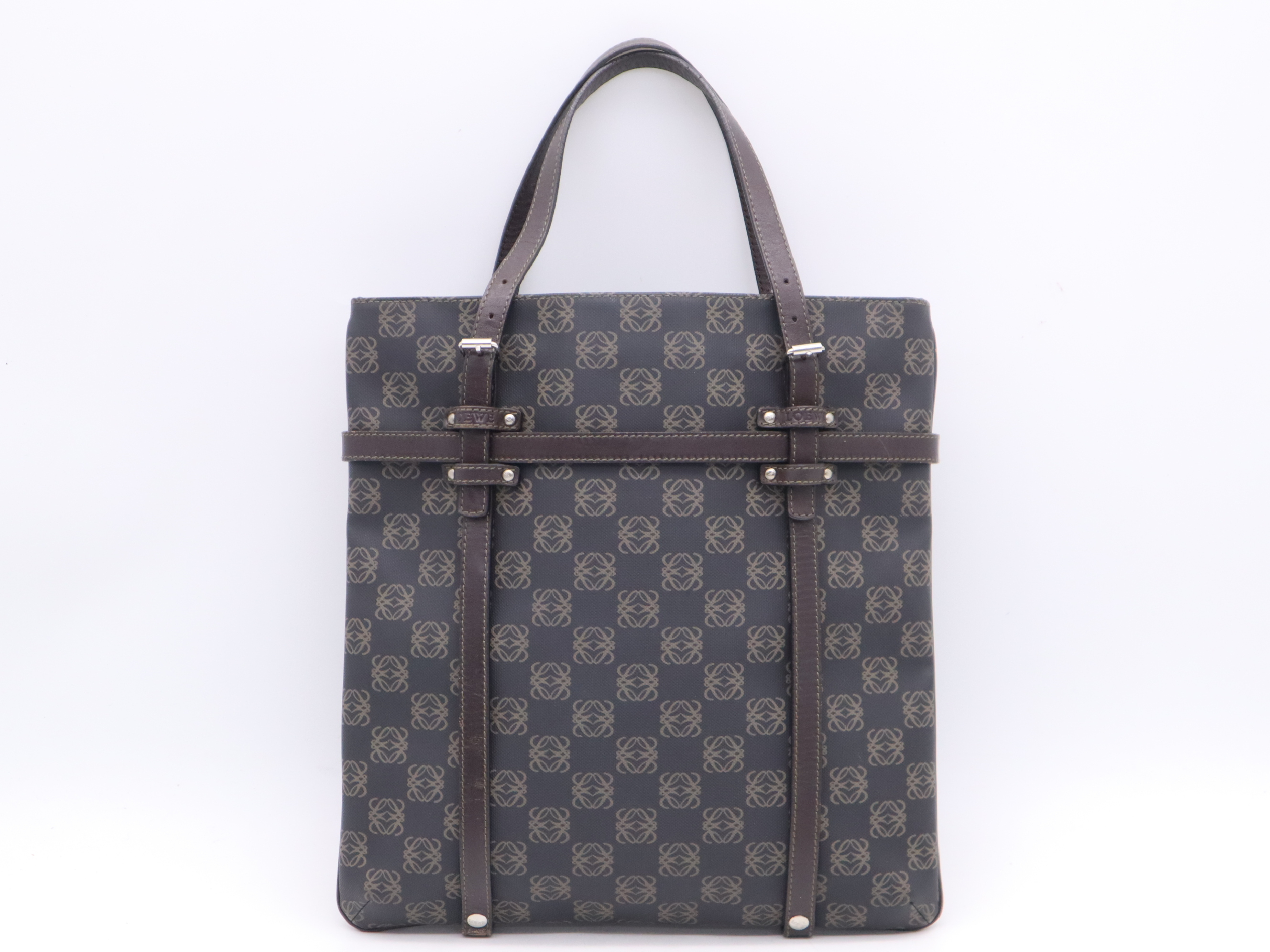 PVC/Leather Anagram Handbag, Black/Brown, Silver Hardware — view 2