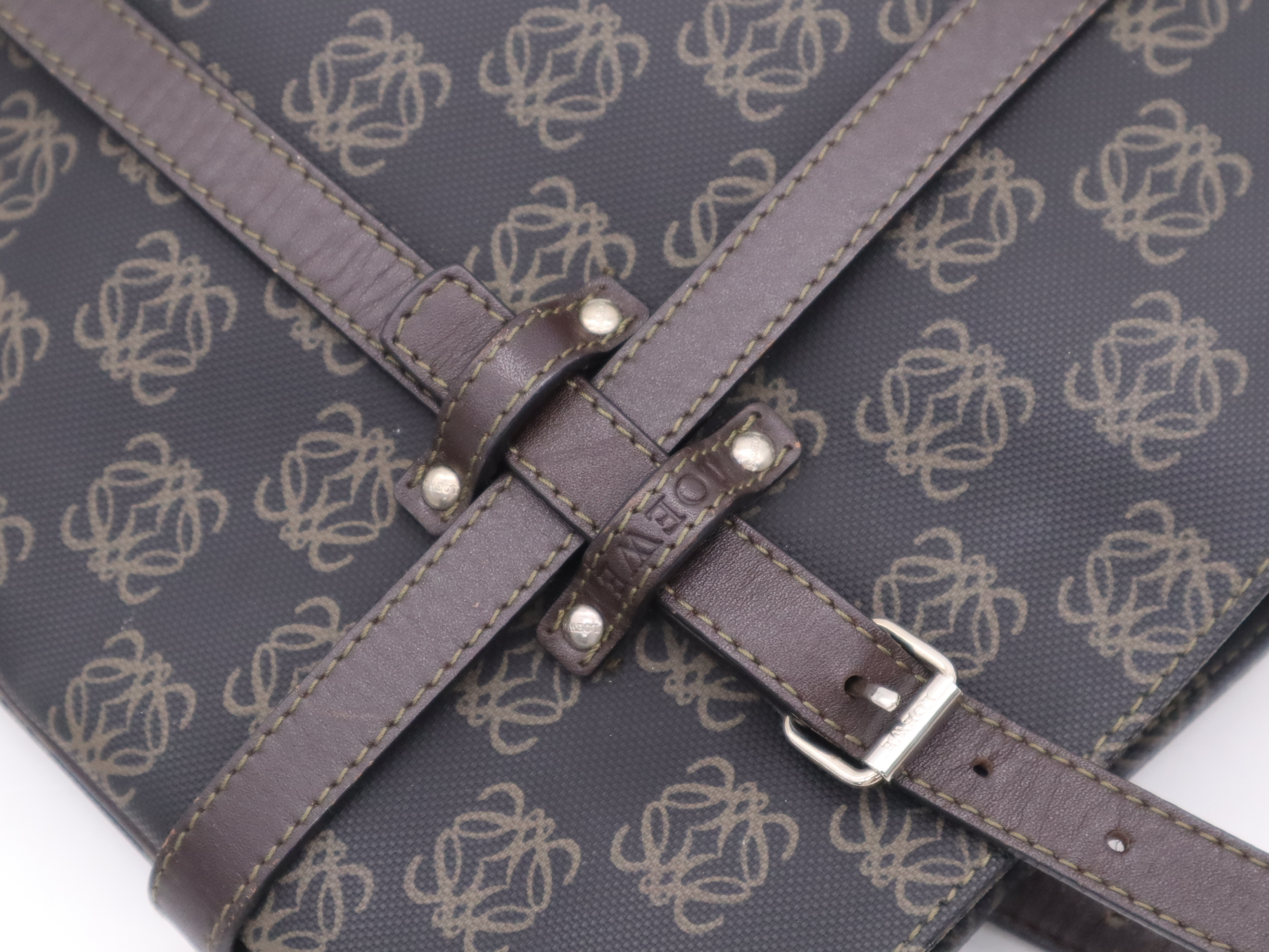 PVC/Leather Anagram Handbag, Black/Brown, Silver Hardware — view 7