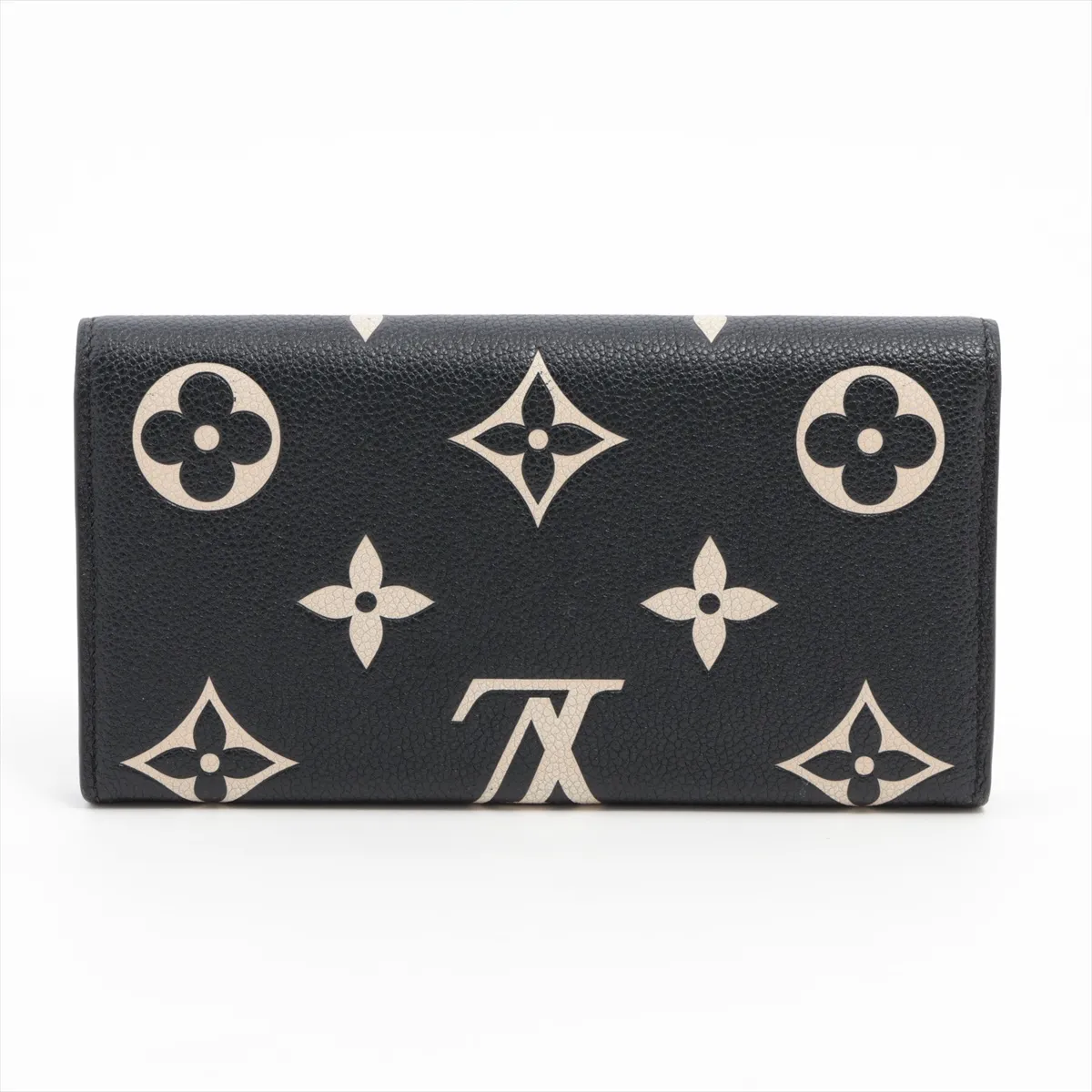 Bicolor Monogram Empreinte Portefeuille Sarah M80496 Noir x Cream Long Wallet with Initials; RFID detected. — view 2