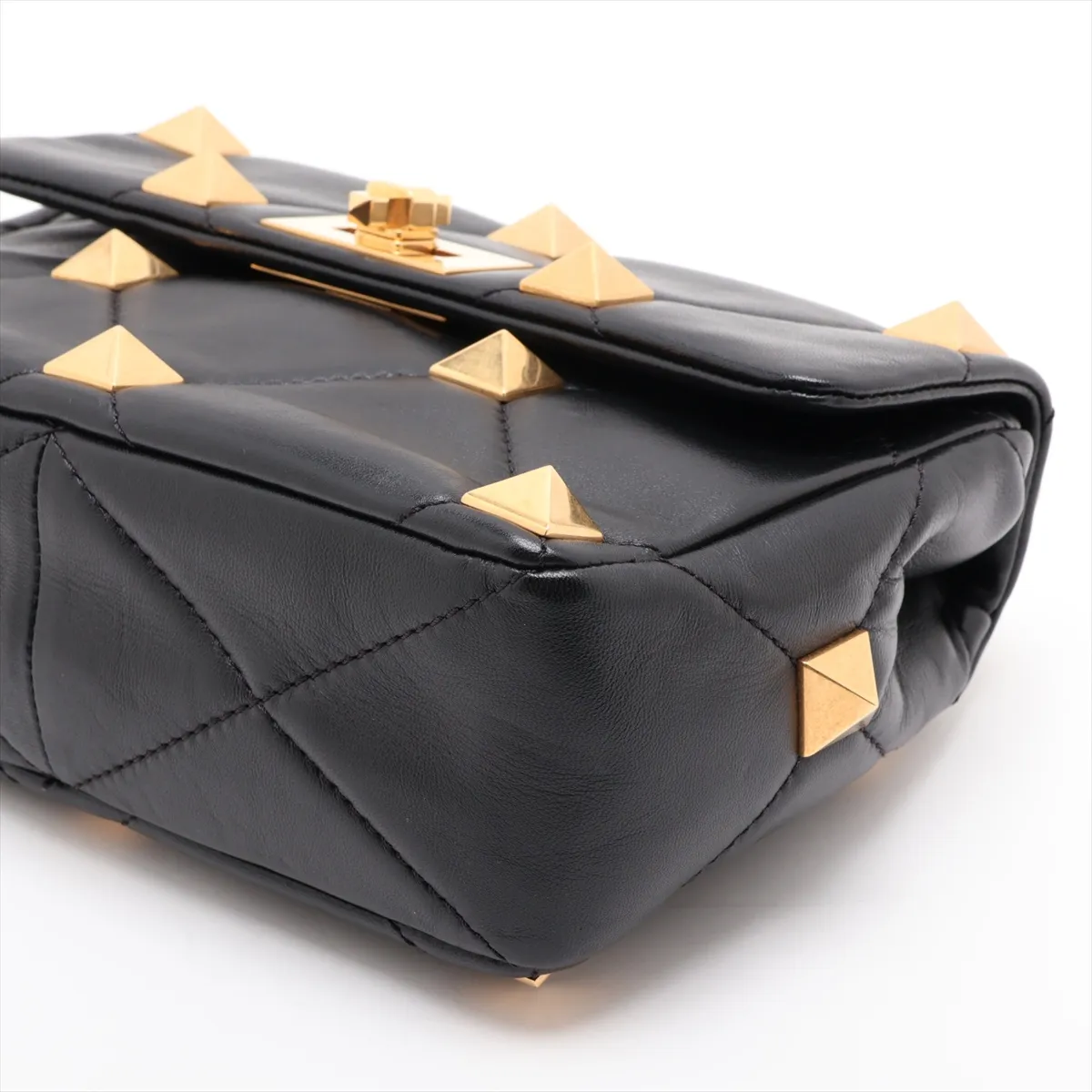 Roman Studded Leather 2-Way Shoulder Bag, Black — view 3
