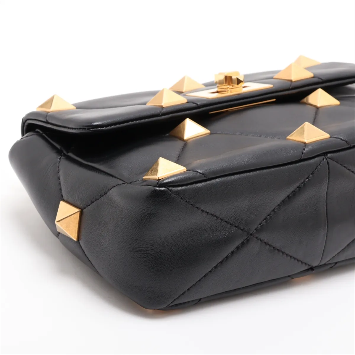 Roman Studded Leather 2-Way Shoulder Bag, Black — view 4