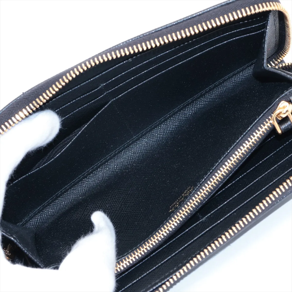 Saffiano 1ML506 Leather Round Zip Wallet Black — view 5