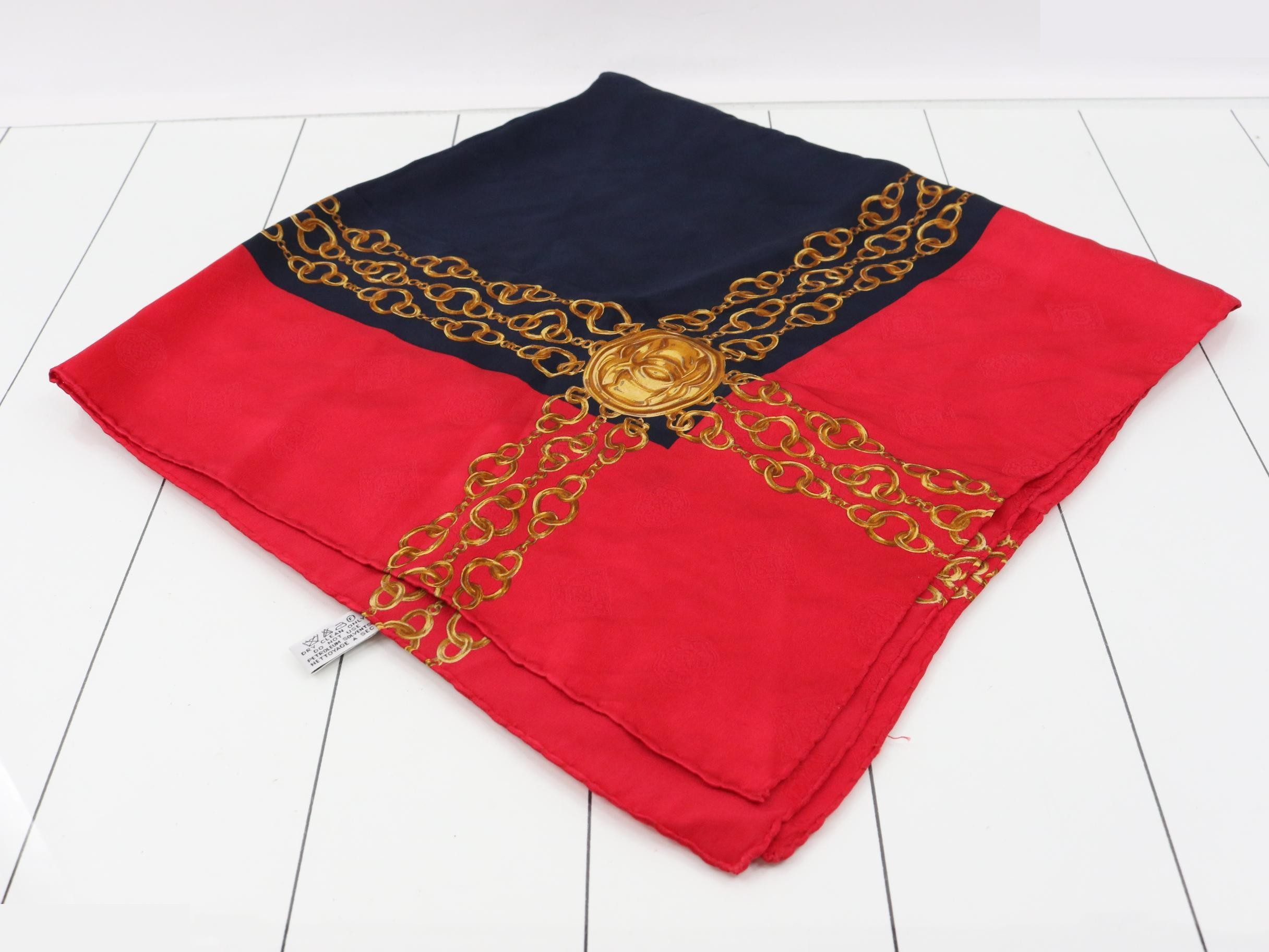 Scarf, red, navy, silk — view 2